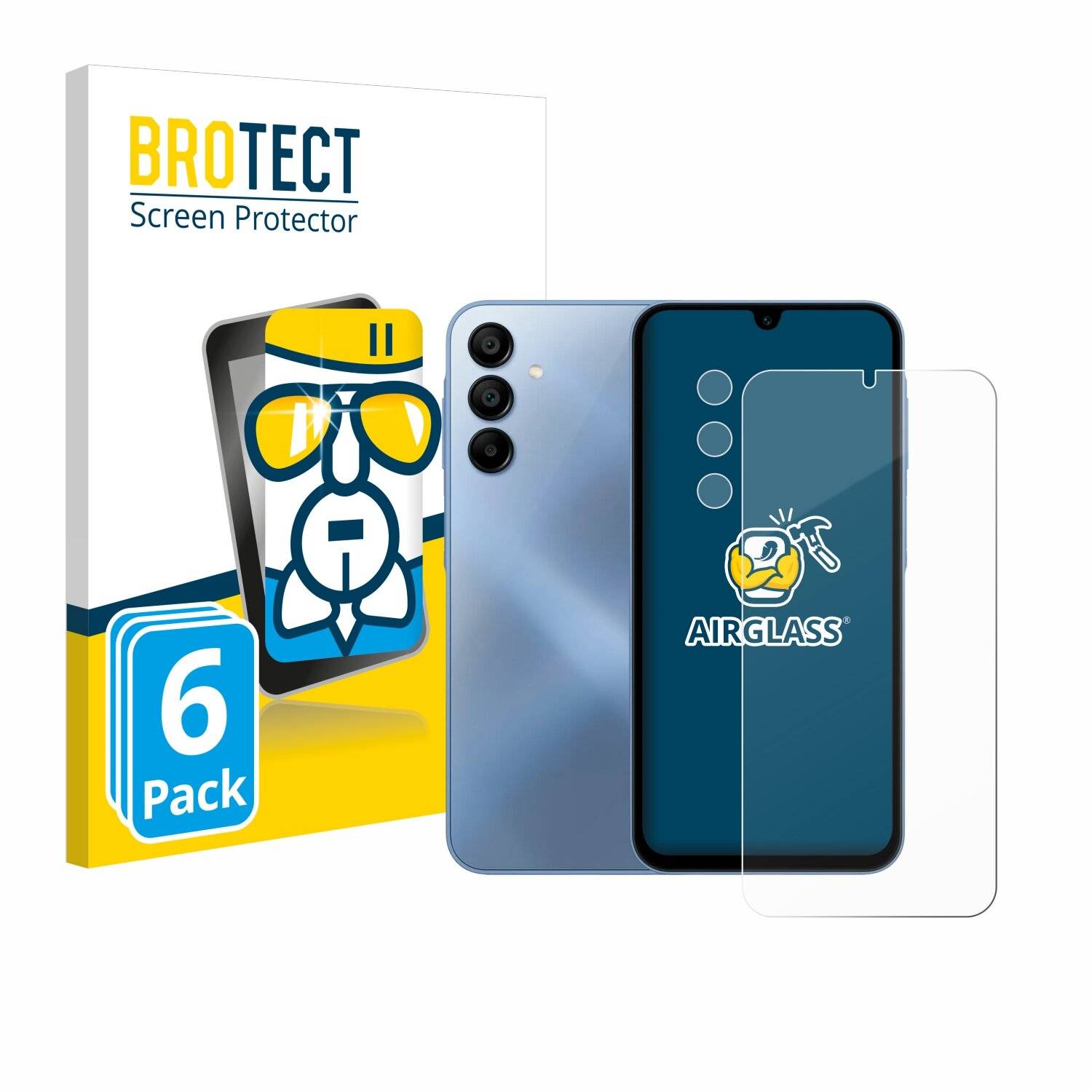 6x BROTECT AirGlass Glas Panzer-Folie für Samsung Galaxy A15 (Display+Kamera) -