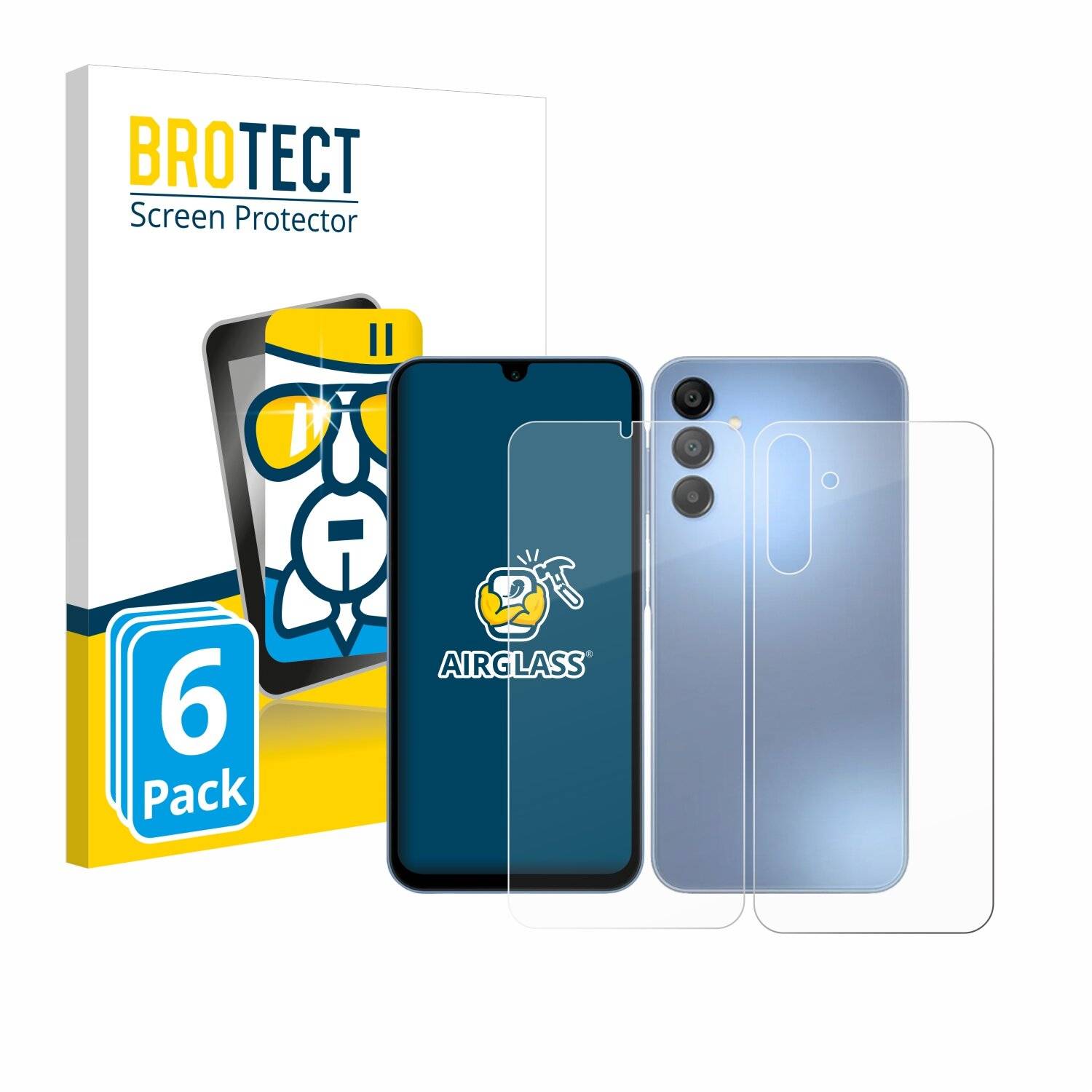 6x BROTECT AirGlass Glas Panzer-Folie für Samsung Galaxy A15 (Display+Rückseite) -