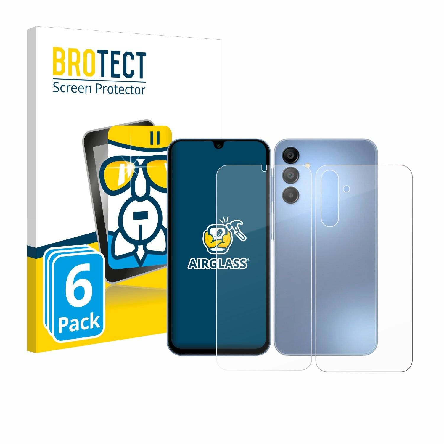 6x BROTECT AirGlass Glas Panzer-Folie für Samsung Galaxy A15 5G (Display+Rückseite) -