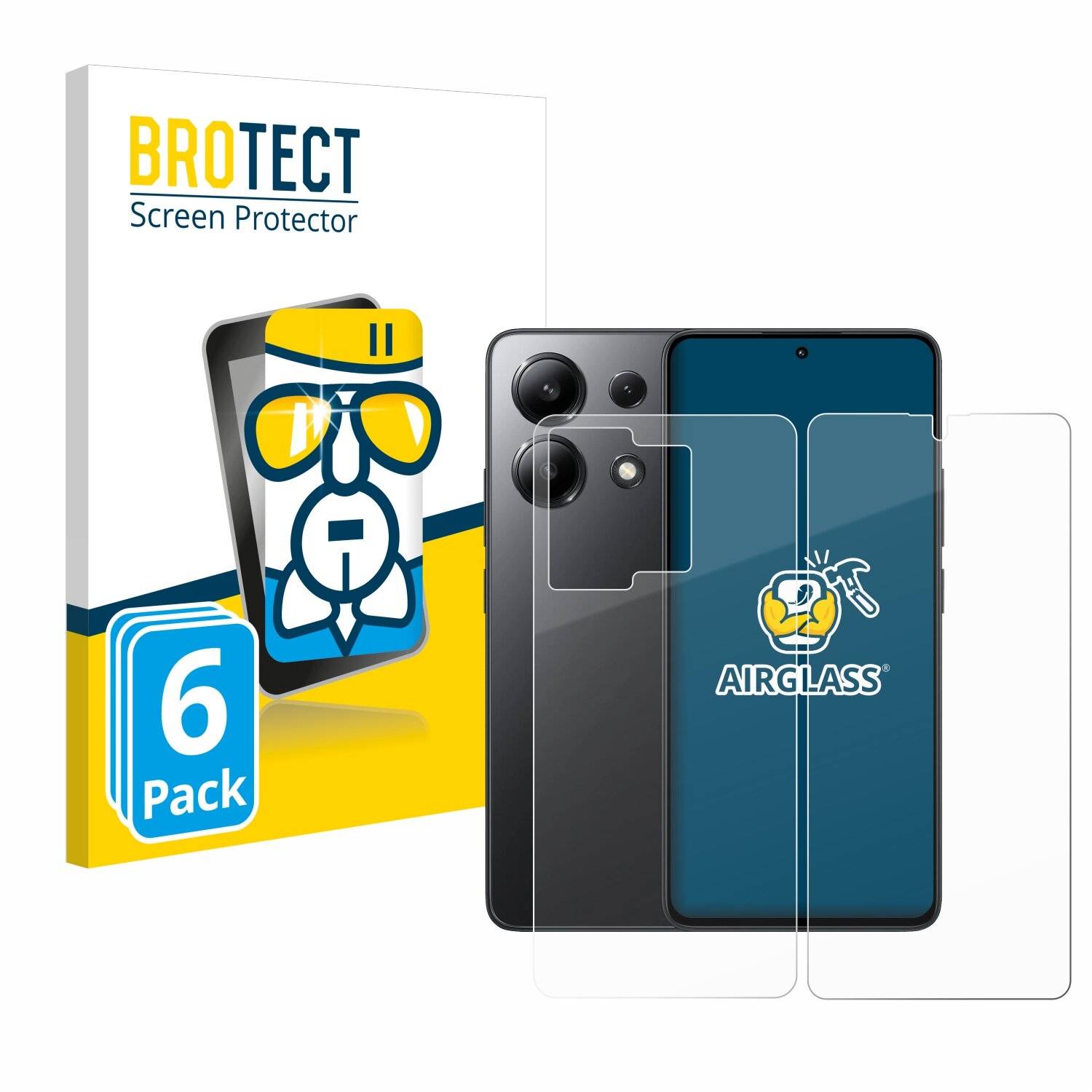 6x BROTECT AirGlass Glas Panzer-Folie für Xiaomi Redmi Note 13 (Display+Rückseite) -