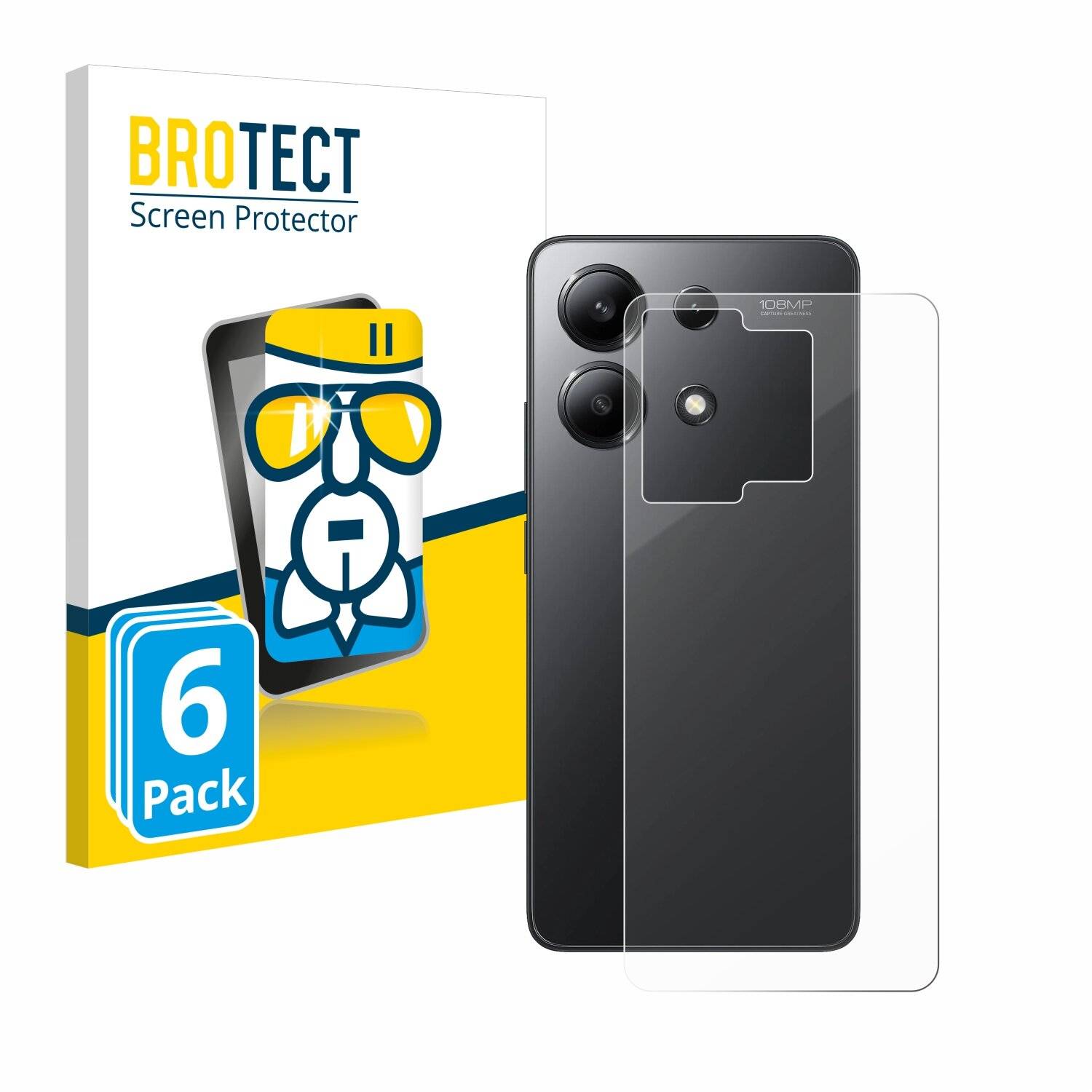 6x BROTECT AirGlass Glas Panzer-Folie für Xiaomi Redmi Note 13 5G (Rückseite) -