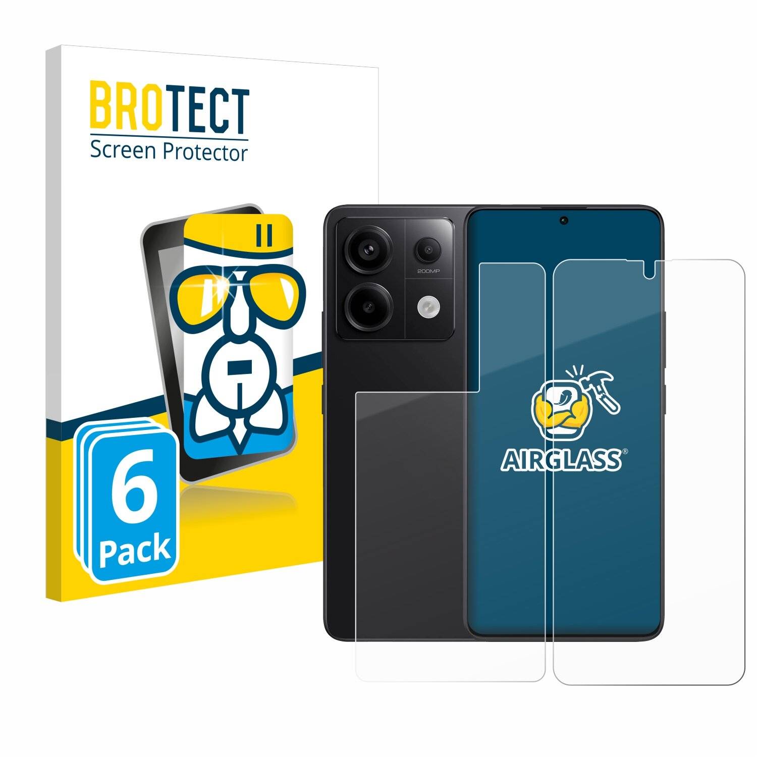6x BROTECT AirGlass Glas Panzer-Folie für Xiaomi Redmi Note 13 Pro 5G (Display+Rückseite) -