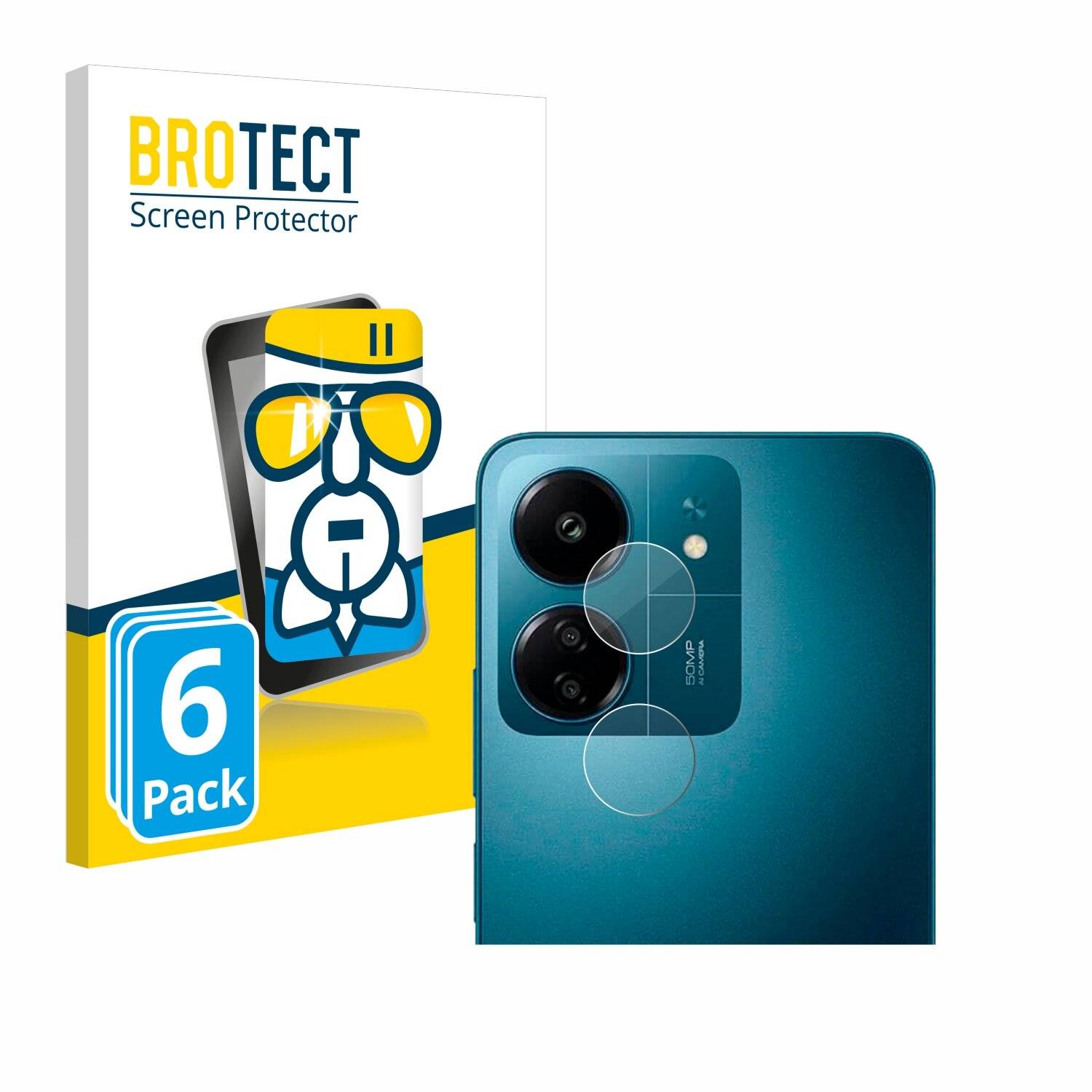 6x BROTECT AirGlass Glas Panzer-Folie für Xiaomi Redmi 13C (NUR Kameraschutz) -