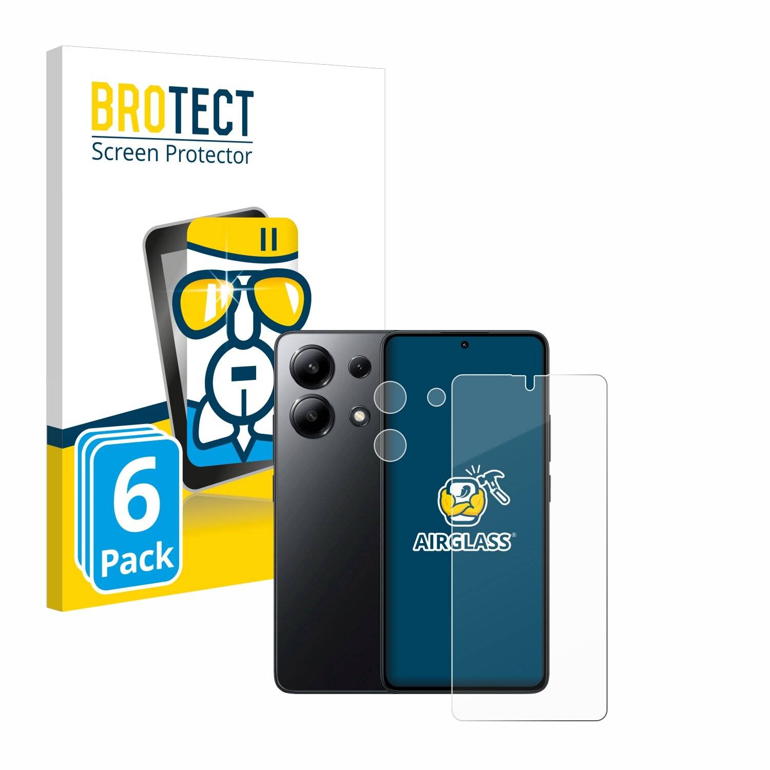6x BROTECT AirGlass Glas Panzer-Folie für Xiaomi Redmi Note 13 4G (Display+Kamera) -