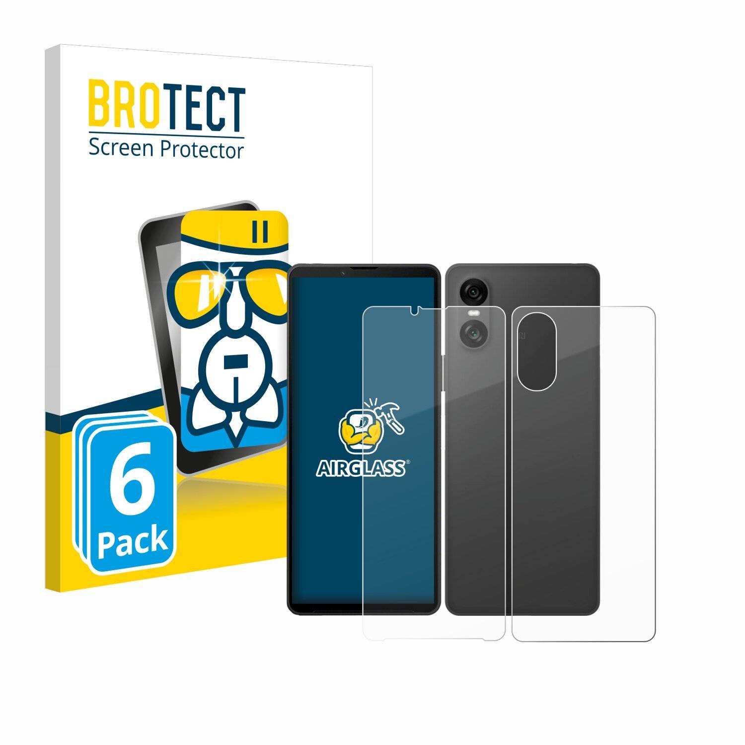 6x BROTECT AirGlass Glas Panzer-Folie für Sony Xperia 10 VI (Display+Rückseite) -