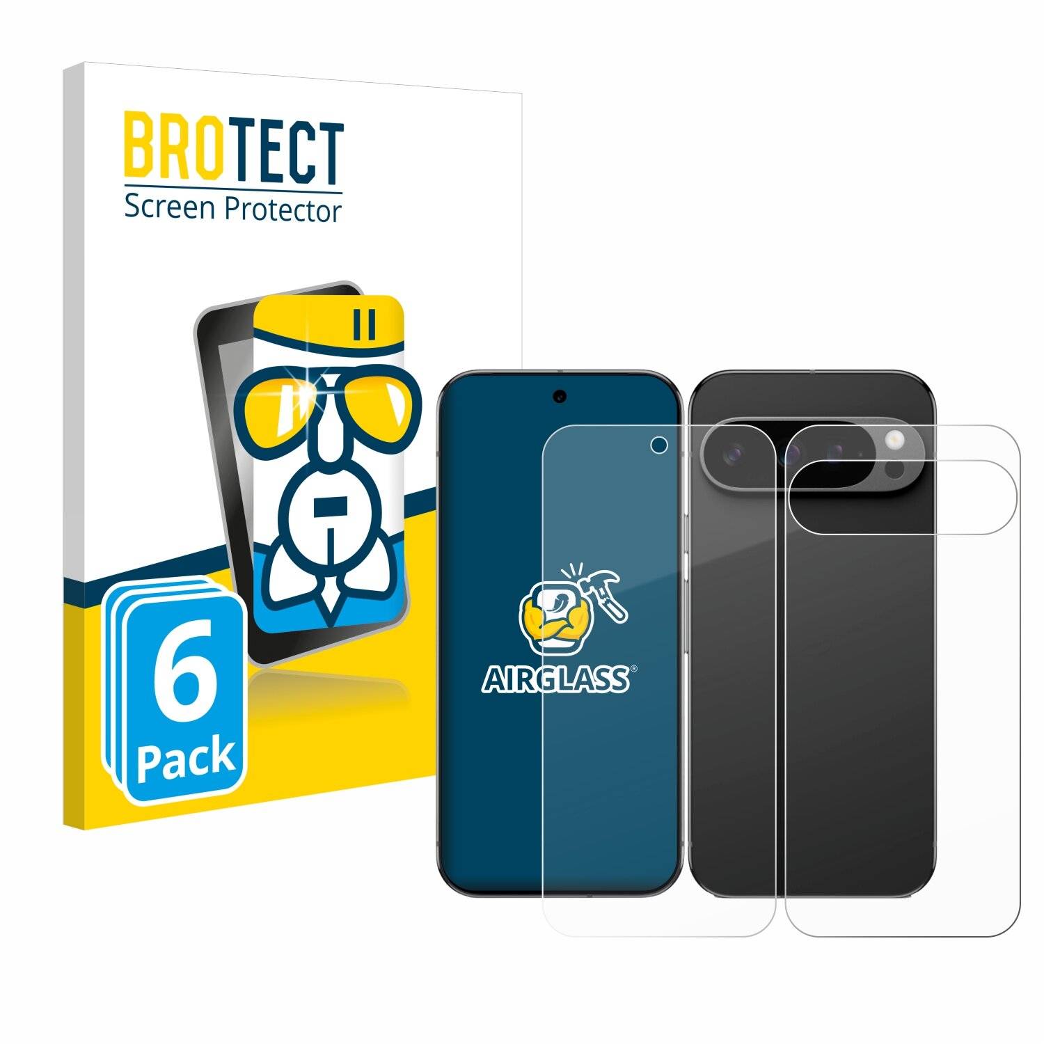 6x BROTECT AirGlass Glas Panzer-Folie für Google Pixel 9 Pro XL (Display+Rückseite) -