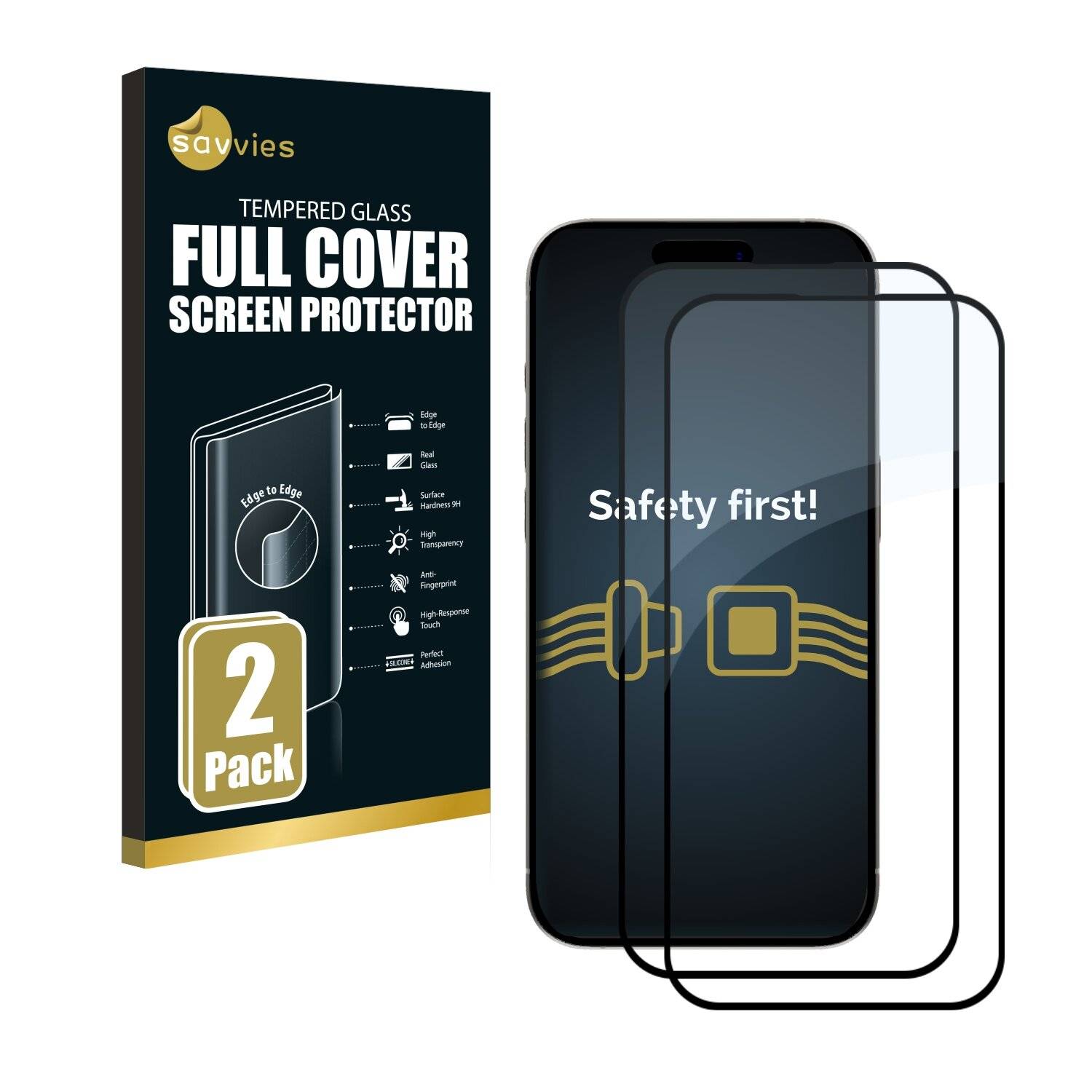 2x Savvies Full-Screen Panzer Schutz-Glas für Apple iPhone 15 Plus