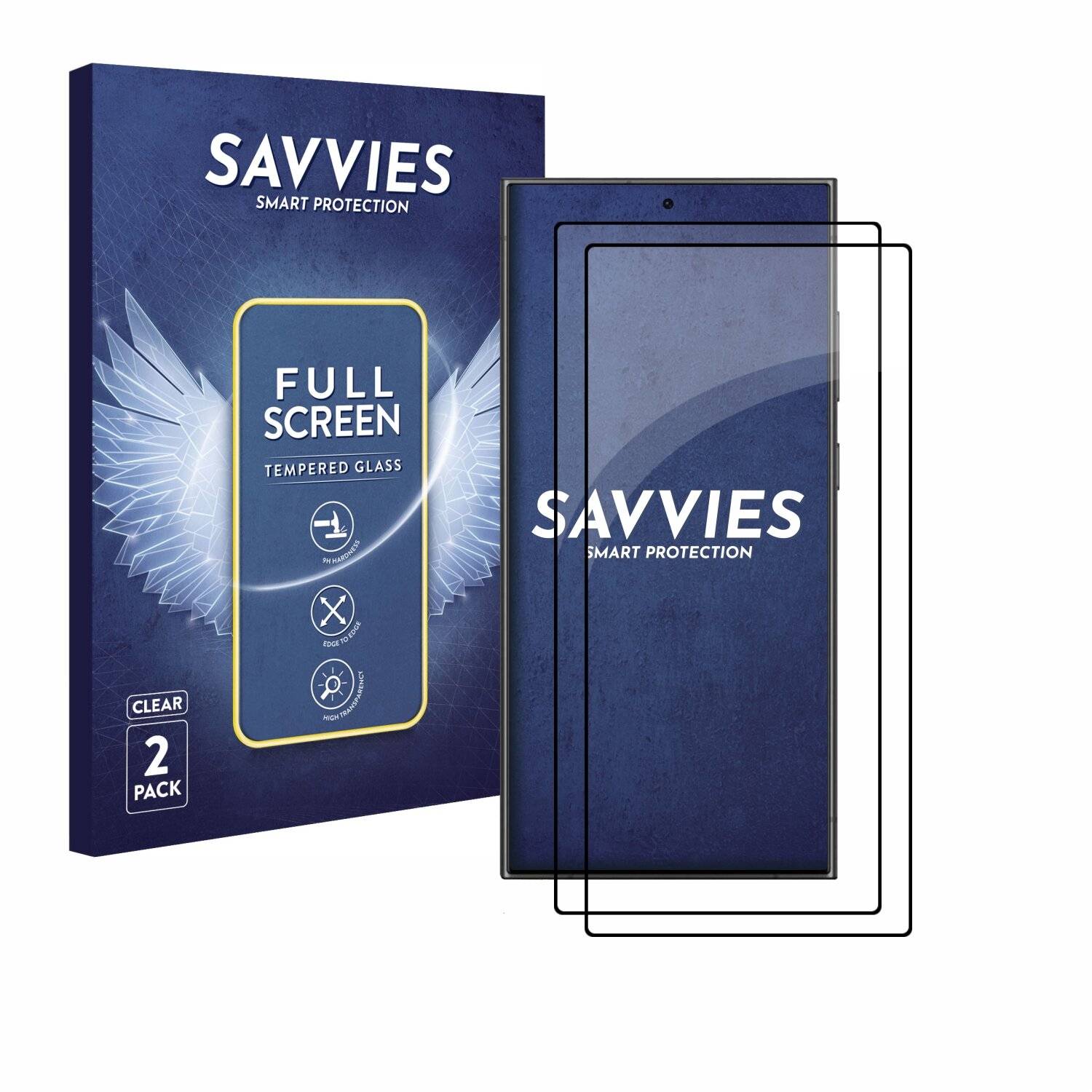 2x Savvies FHD33 2.5D Full Screen Panzer Schutz-Glas für Samsung Galaxy S24 Ultra