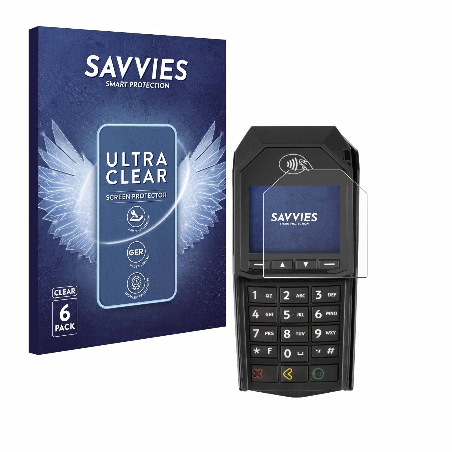 6x Savvies Displayschutz-Folie für ingenico Lane/3000