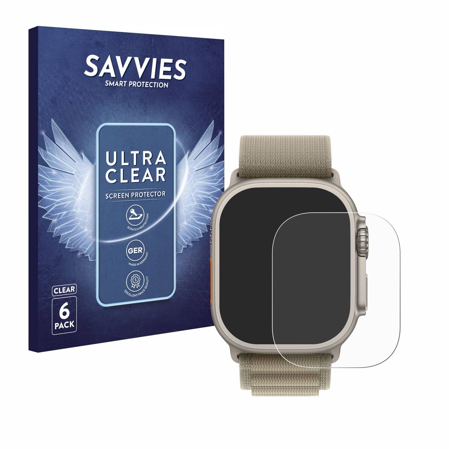 6x Savvies Displayschutz-Folie für Apple Watch Ultra 2 (49