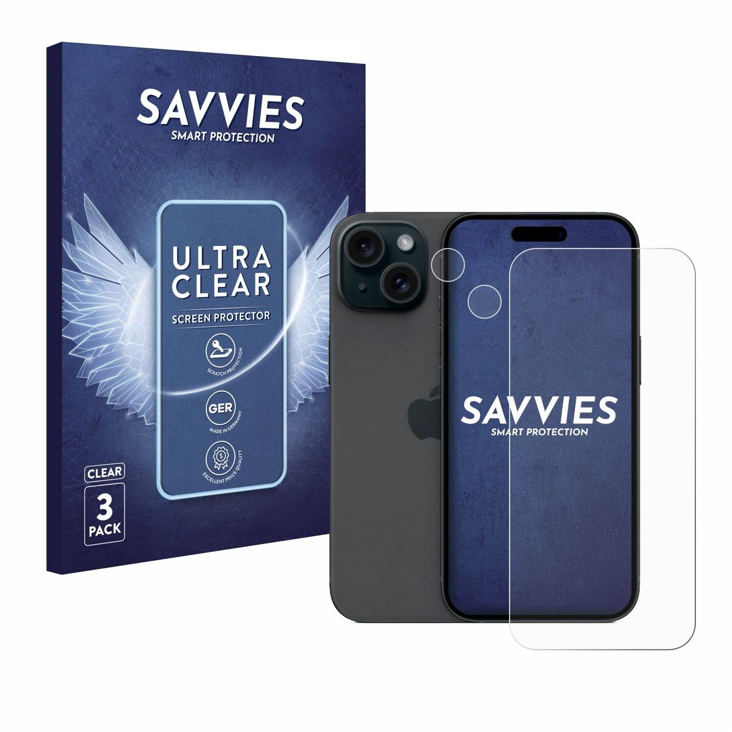 6x Savvies Displayschutz-Folie für Apple iPhone 15
