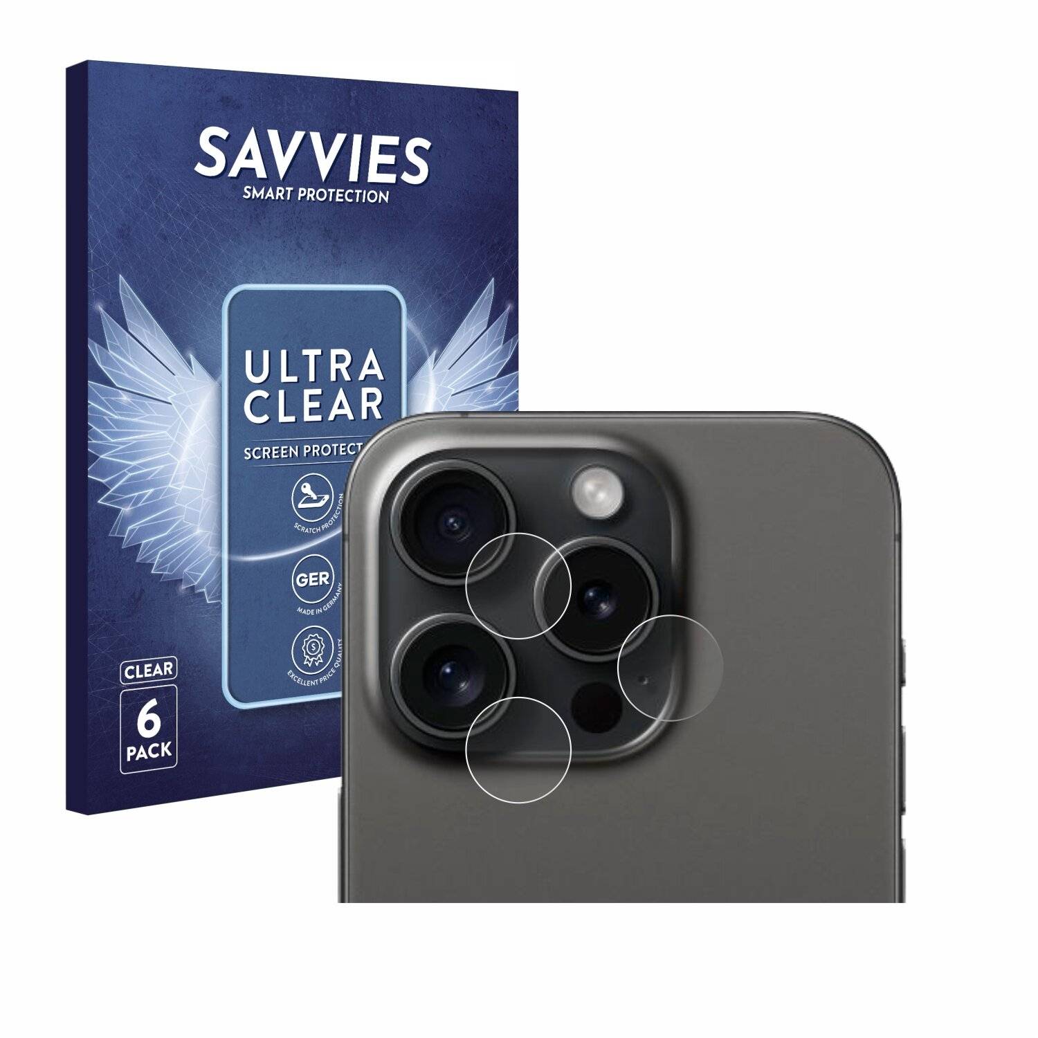 6x Savvies SU75 Displayschutzfolie für Apple iPhone 15 Pro (NUR