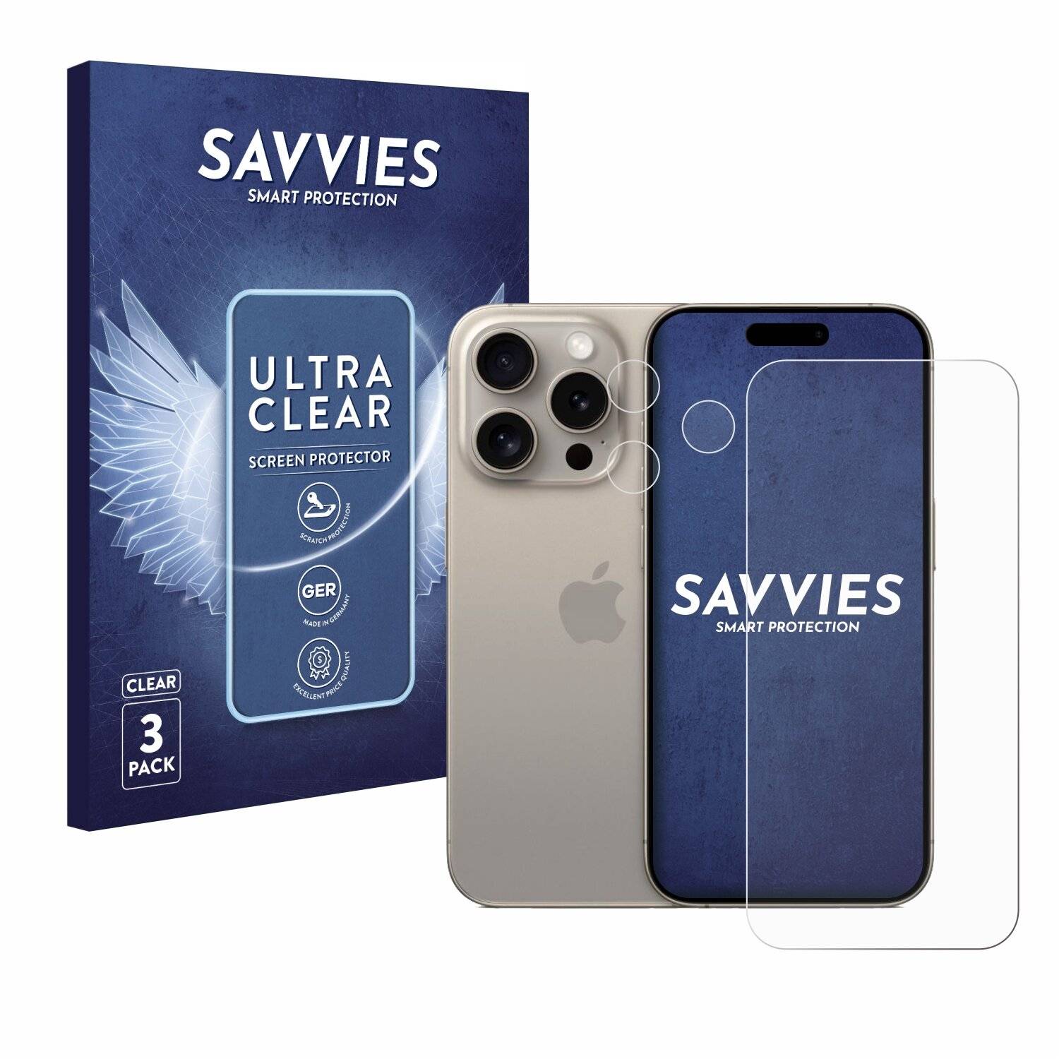 6x Savvies Displayschutz-Folie für Apple iPhone 15 Pro