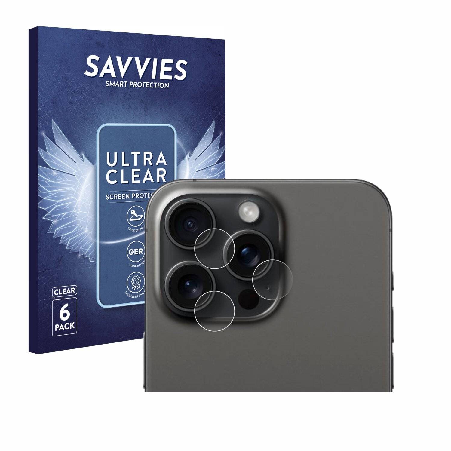 6x Savvies Displayschutz-Folie für Apple iPhone 15 Pro Max (NUR