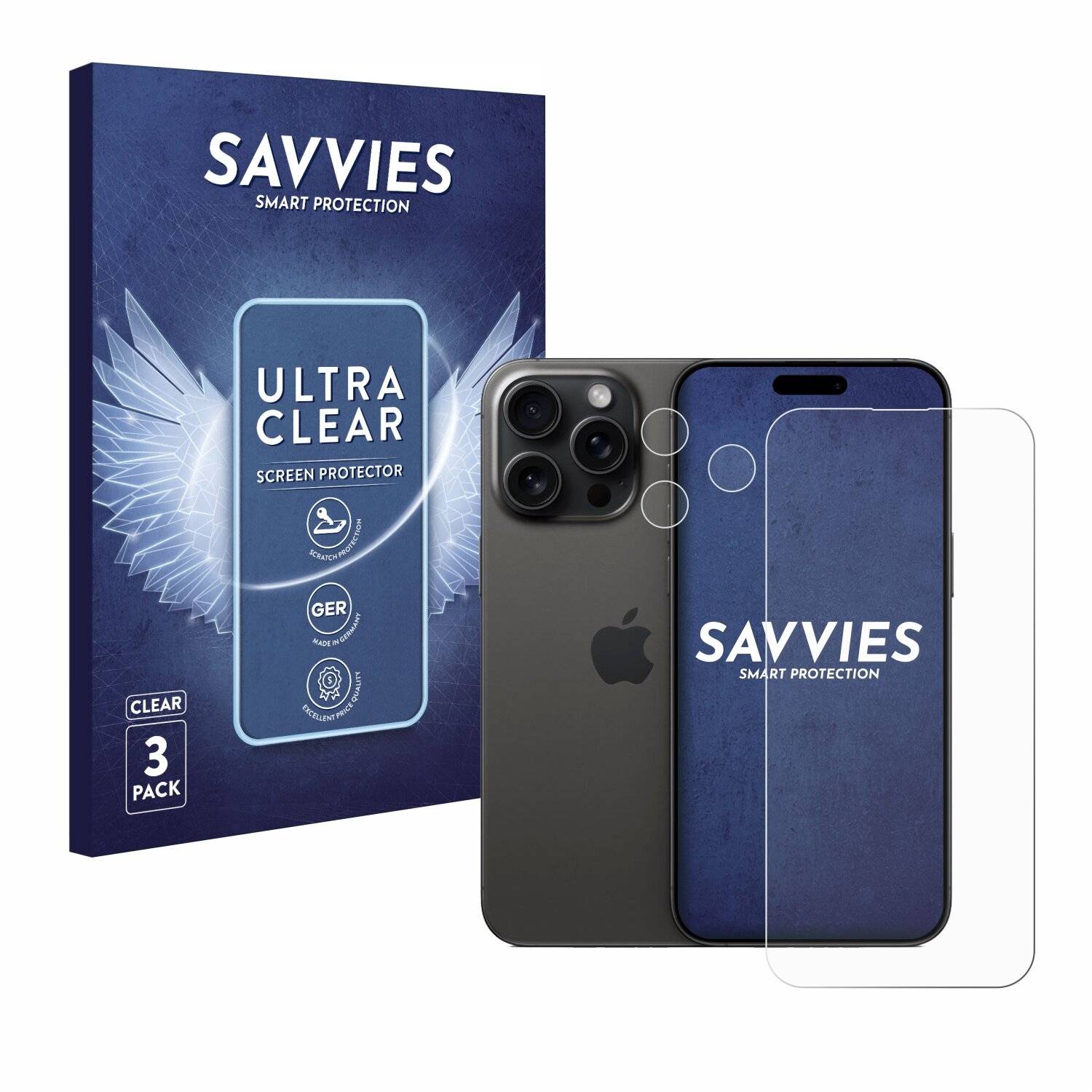6x Savvies Displayschutz-Folie für Apple iPhone 15 Pro Max