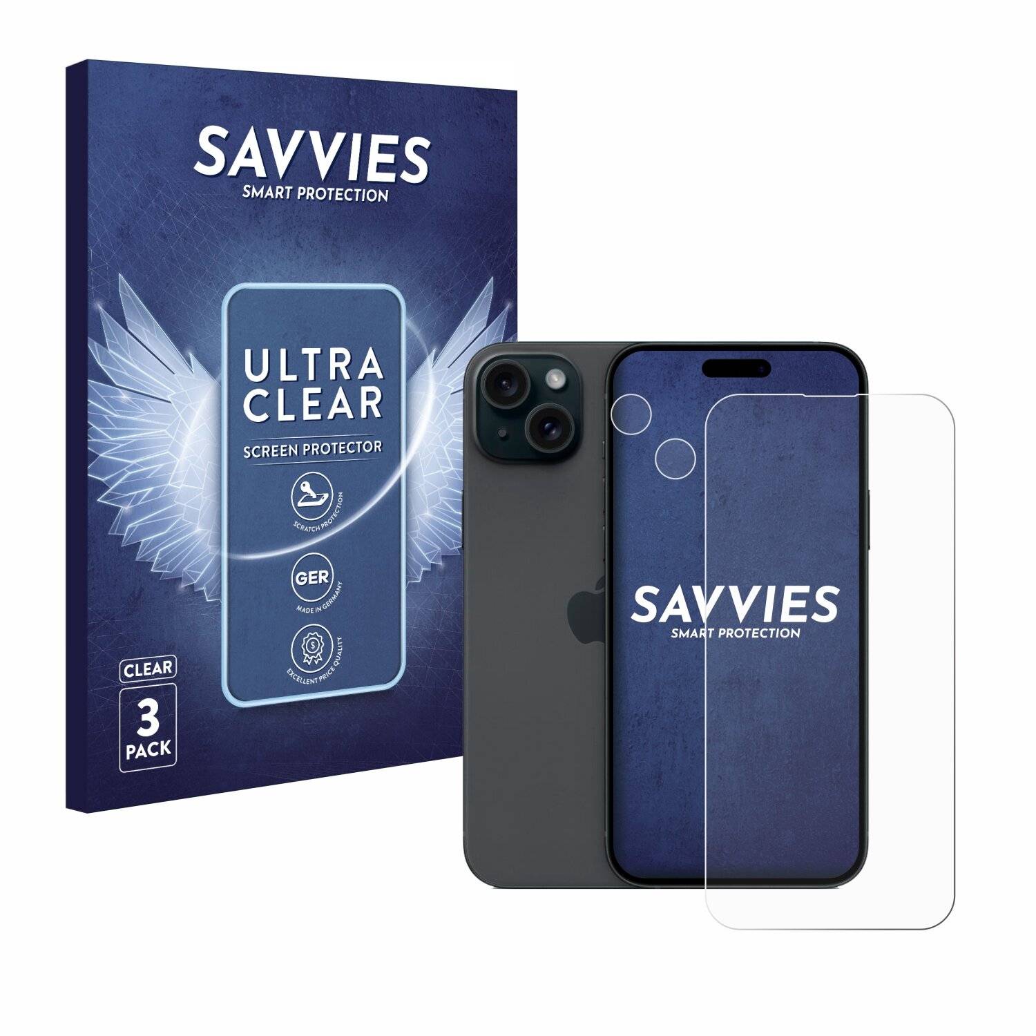 6x Savvies Displayschutz-Folie für Apple iPhone 15 Plus