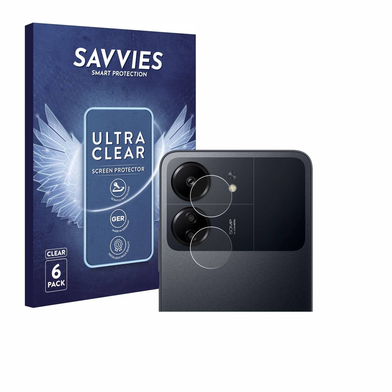 6x Savvies Displayschutz-Folie für Xiaomi Poco C65 (NUR