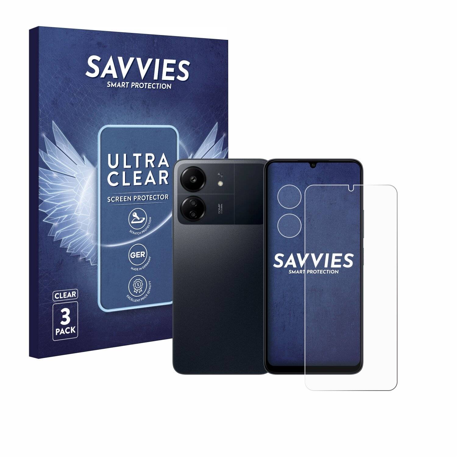 6x Savvies Displayschutz-Folie für Xiaomi Poco C65