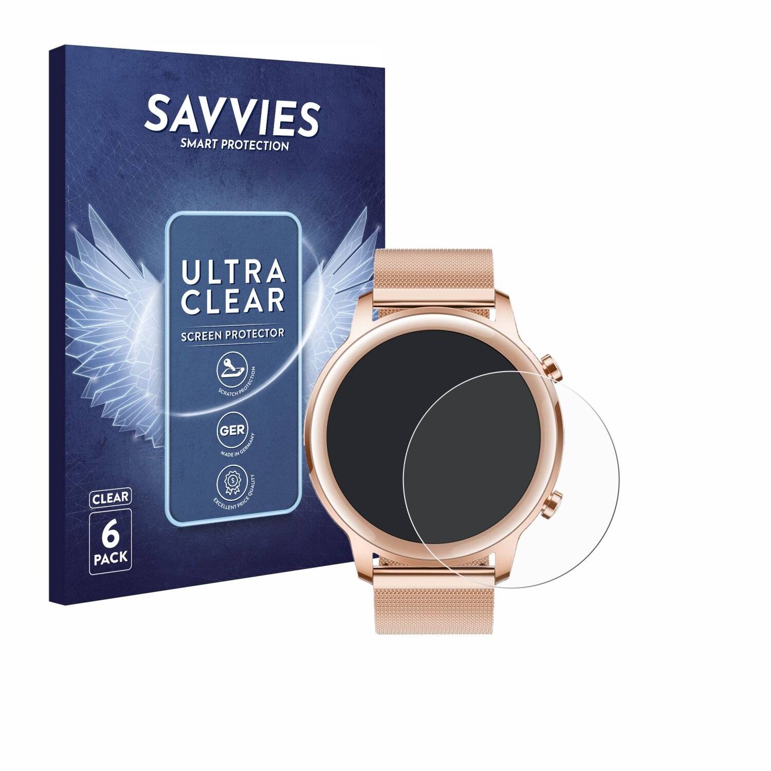 6x Savvies Displayschutz-Folie für Honor MagicWatch 2 (42