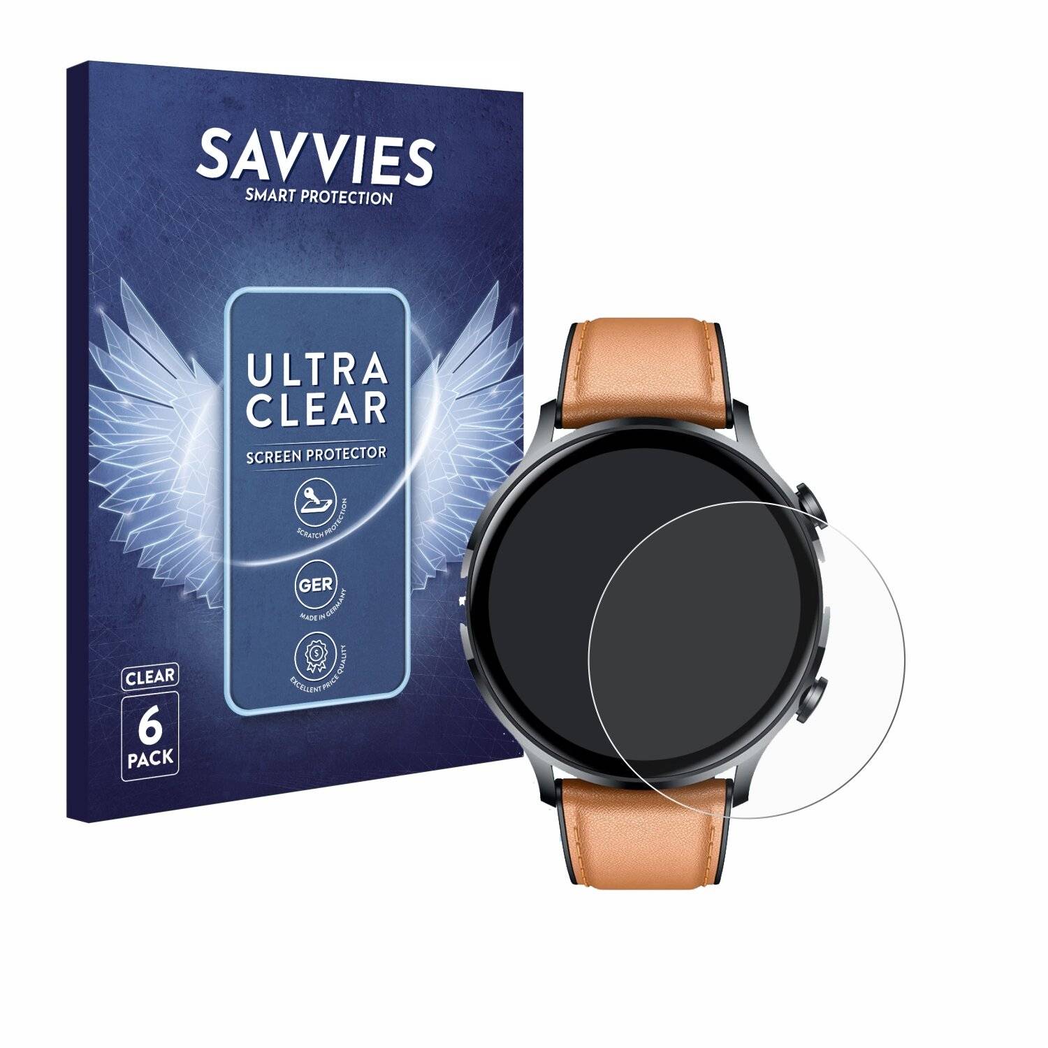 6x Savvies Displayschutz-Folie für NONGAMX Smartwatch