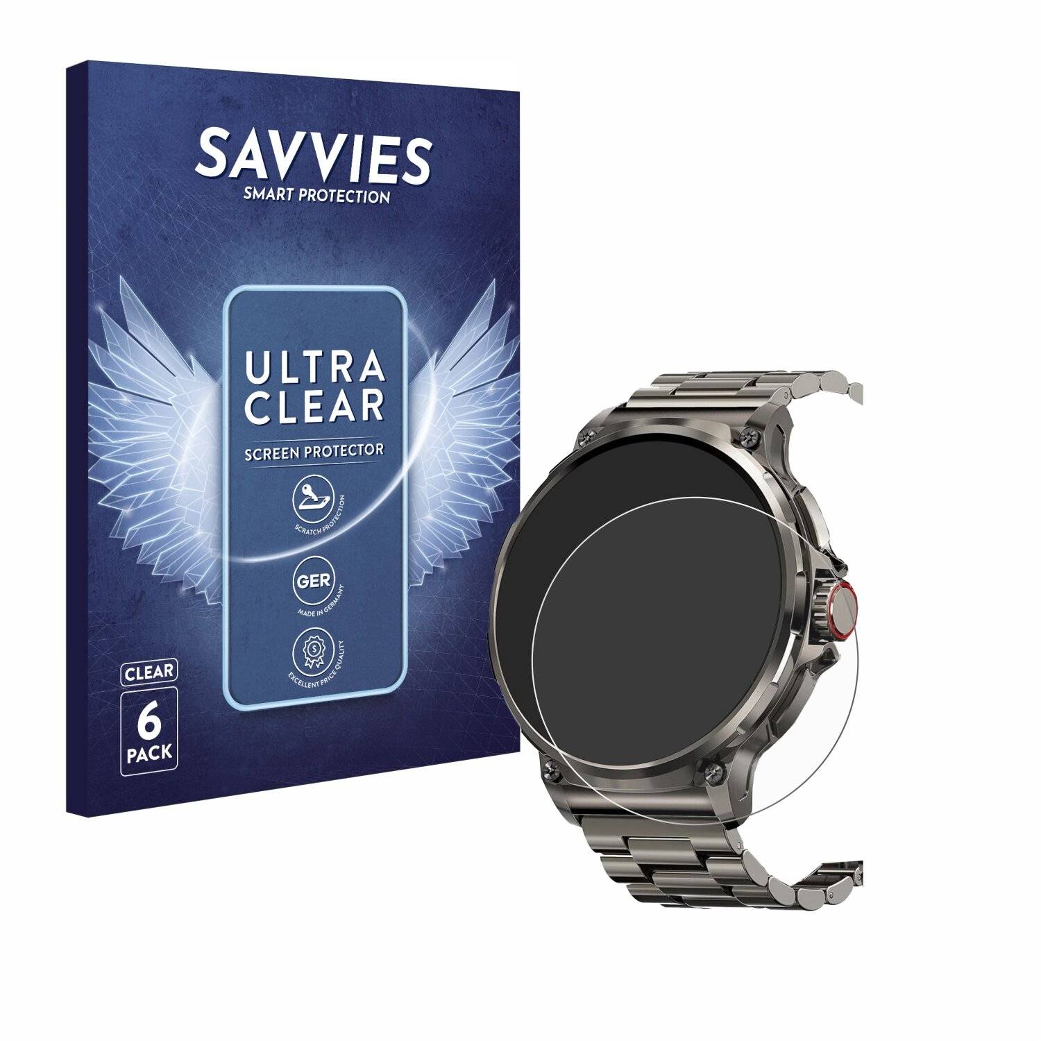 6x Savvies Displayschutz-Folie für Tesofit Smartwatch 1.85