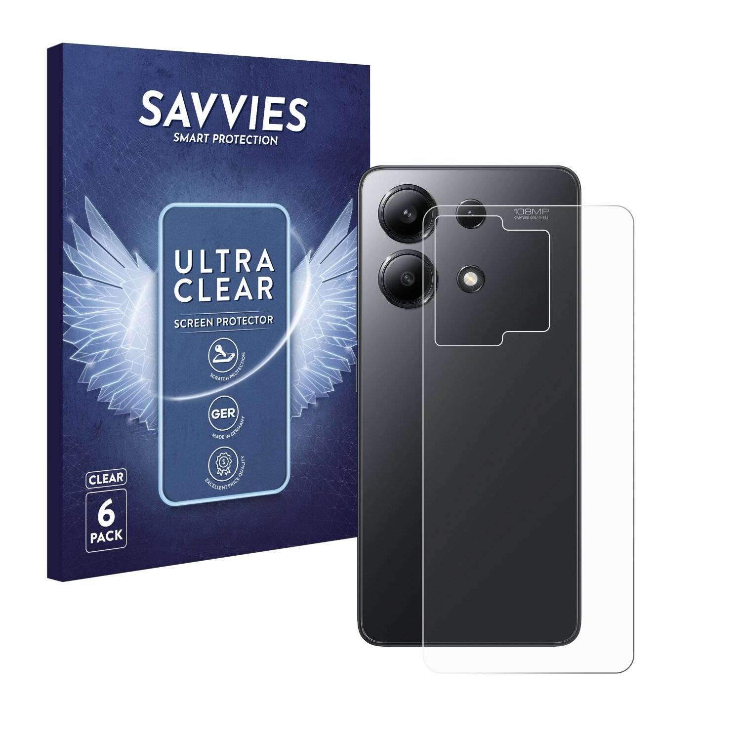 6x Savvies Displayschutz-Folie für Xiaomi Redmi Note 13