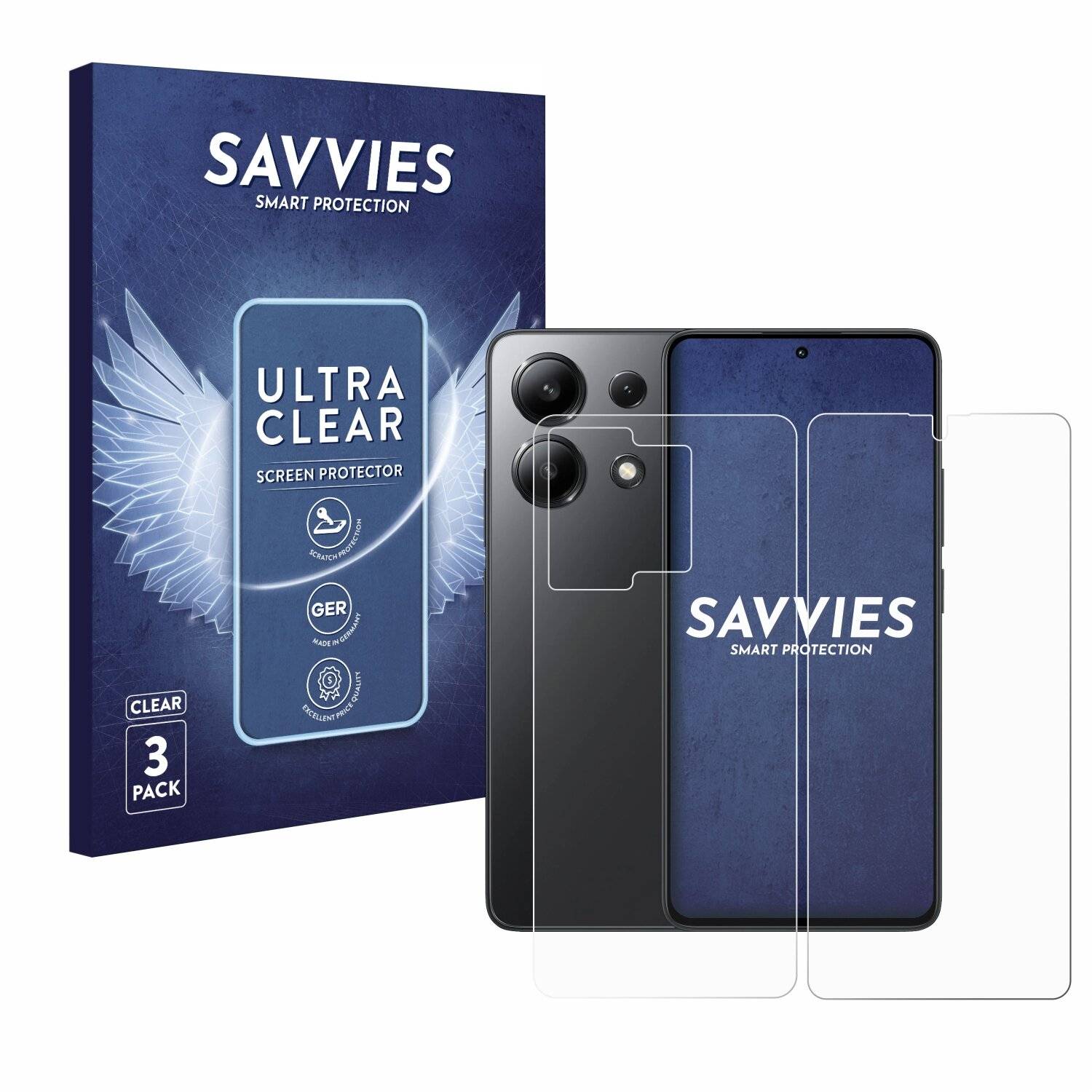 6x Savvies Displayschutz-Folie für Xiaomi Redmi Note 13