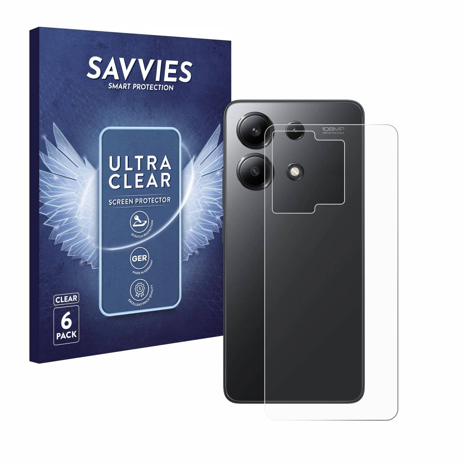 6x Savvies Displayschutz-Folie für Xiaomi Redmi Note 13 5G