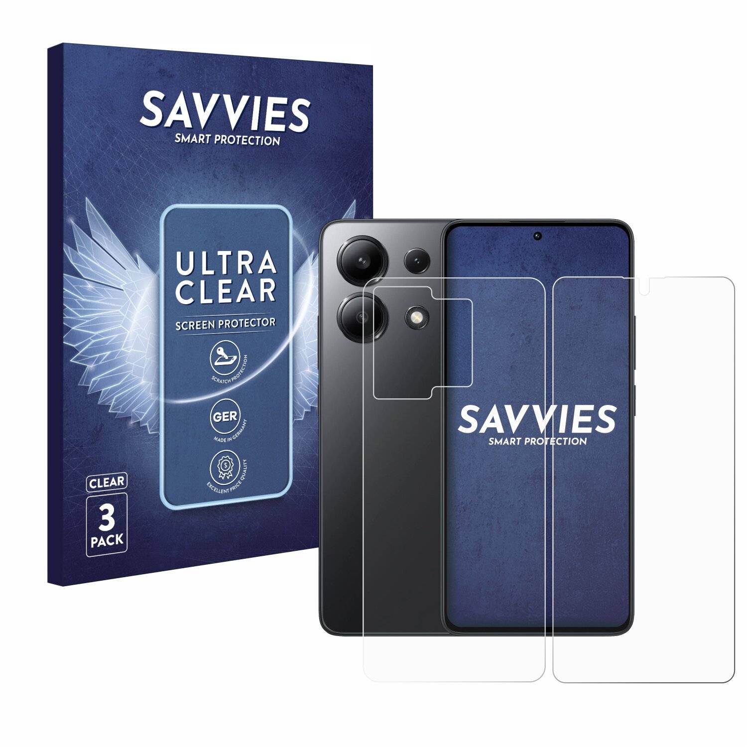 6x Savvies Displayschutz-Folie für Xiaomi Redmi Note 13 5G