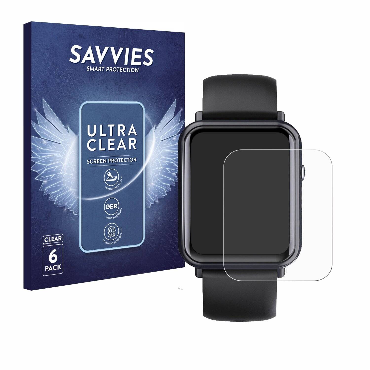6x Savvies Displayschutz-Folie für Tisoutec Smartwatch