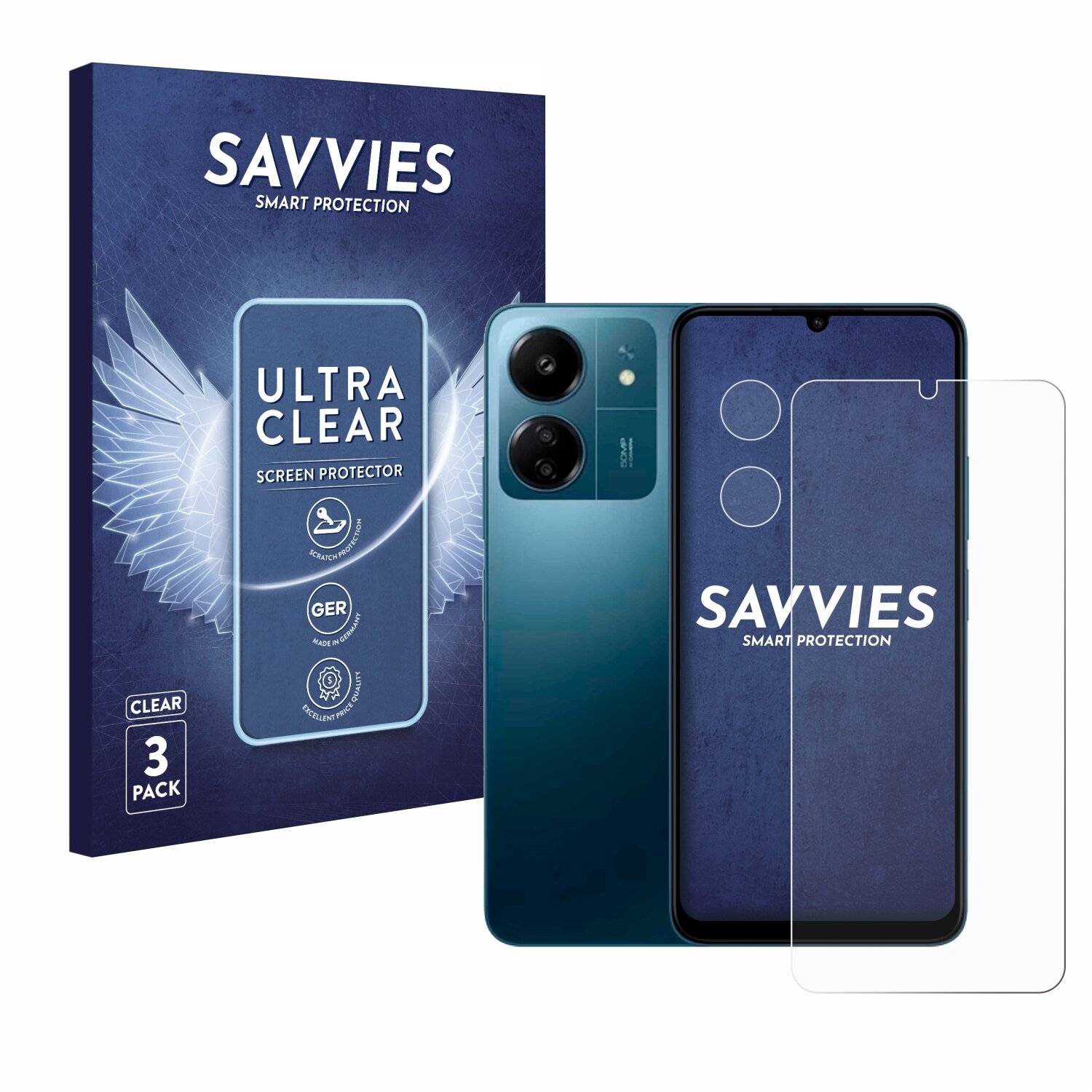 6x Savvies Displayschutz-Folie für Xiaomi Redmi 13C