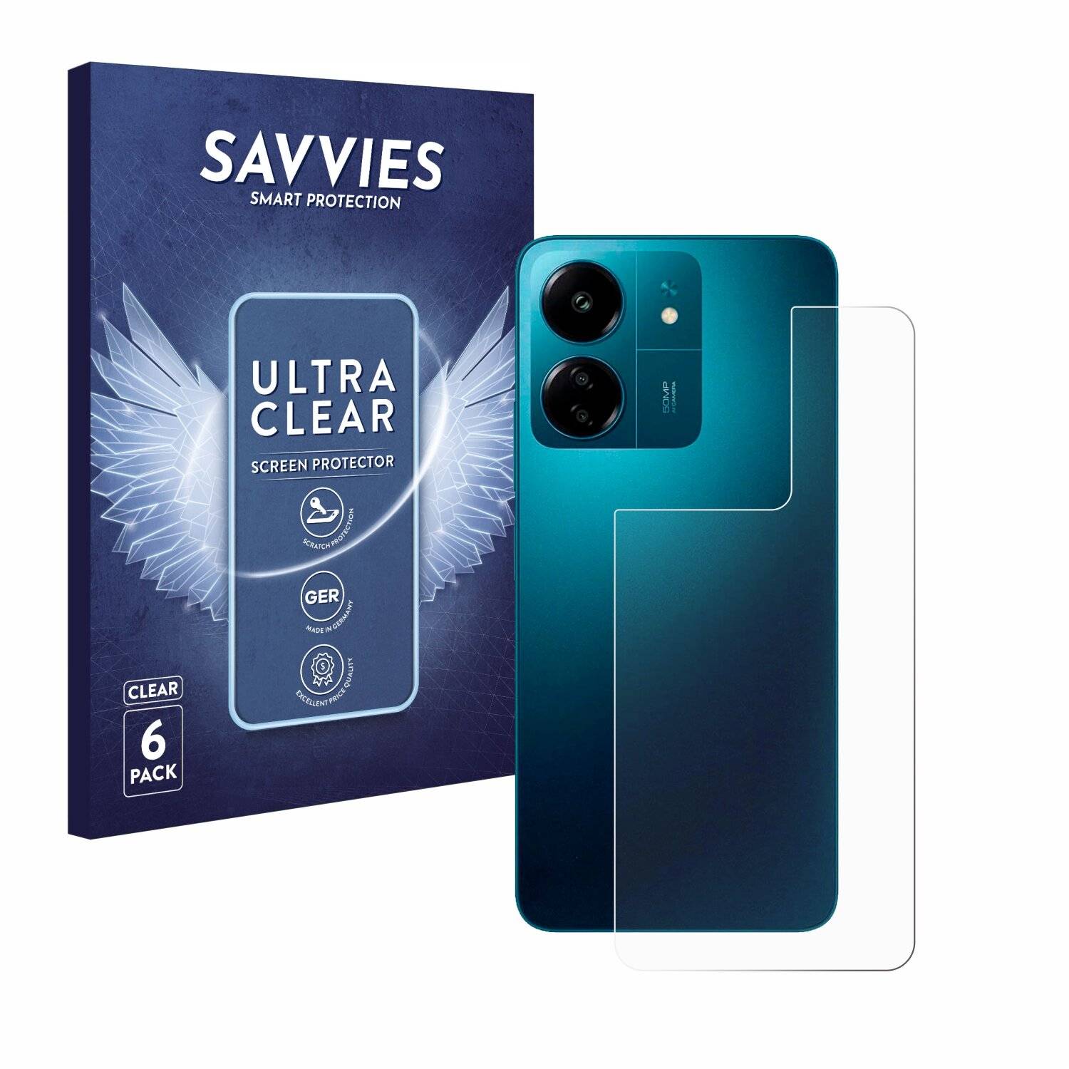 6x Savvies Displayschutz-Folie für Xiaomi Redmi 13C