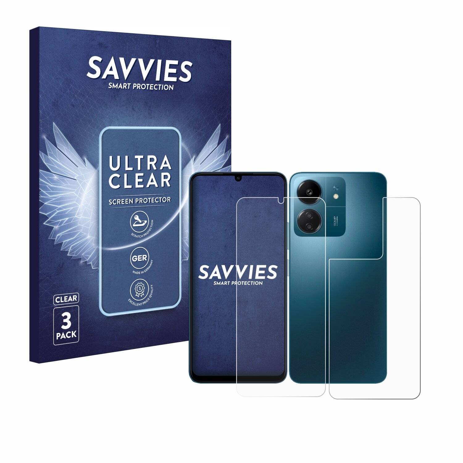 6x Savvies Displayschutz-Folie für Xiaomi Redmi 13C
