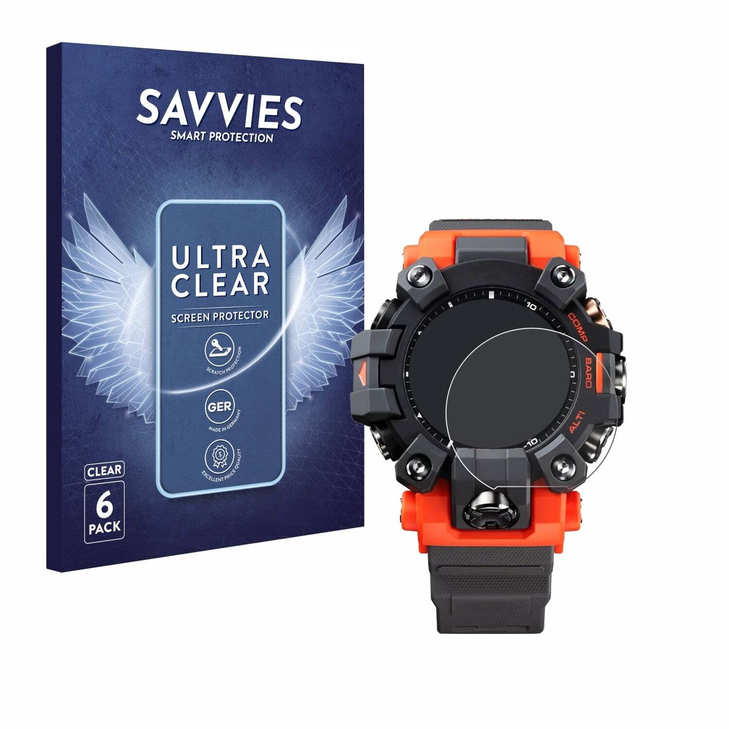 6x Savvies Displayschutz-Folie für Casio G-Shock