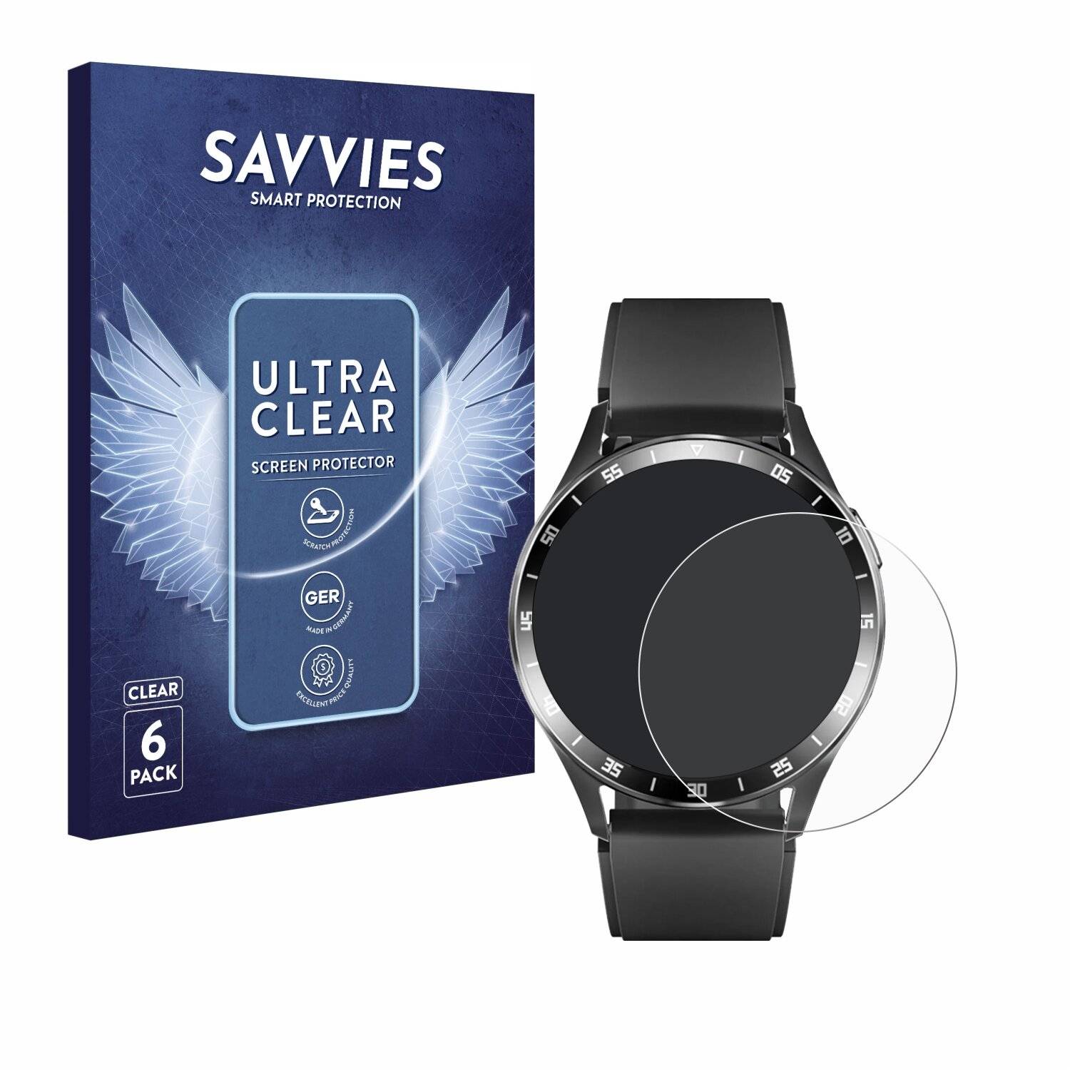 6x Savvies Displayschutz-Folie für usogood Smartwatch