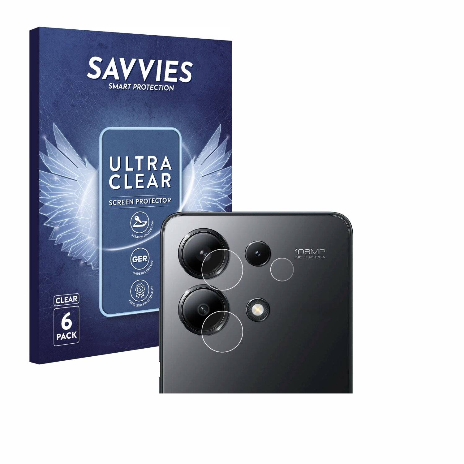 6x Savvies Displayschutz-Folie für Xiaomi Redmi Note 13 4G (NUR