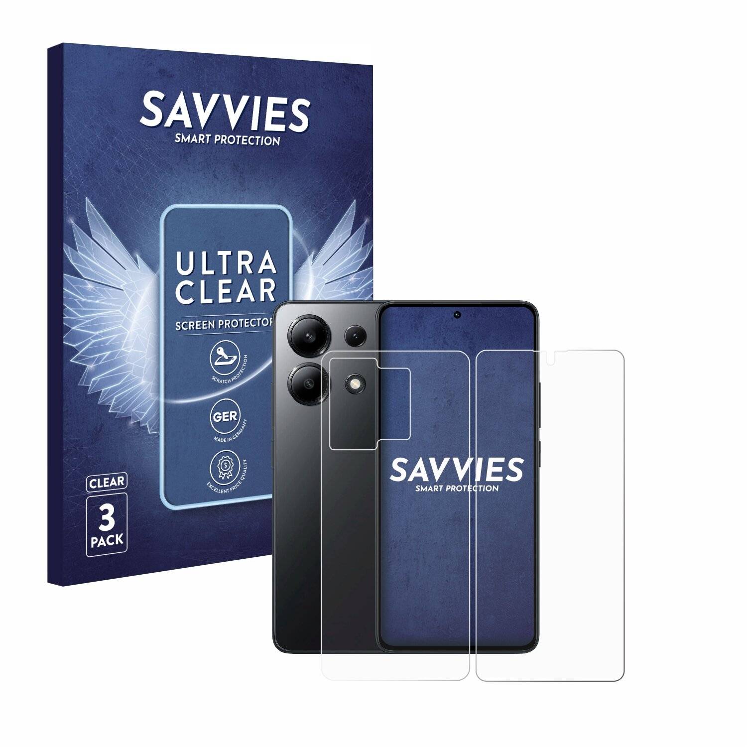 6x Savvies Displayschutz-Folie für Xiaomi Redmi Note 13 4G