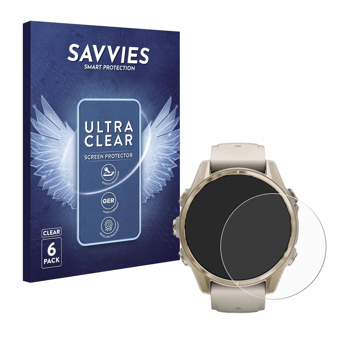 6x Savvies Displayschutz-Folie für Garmin Fenix 8 (43