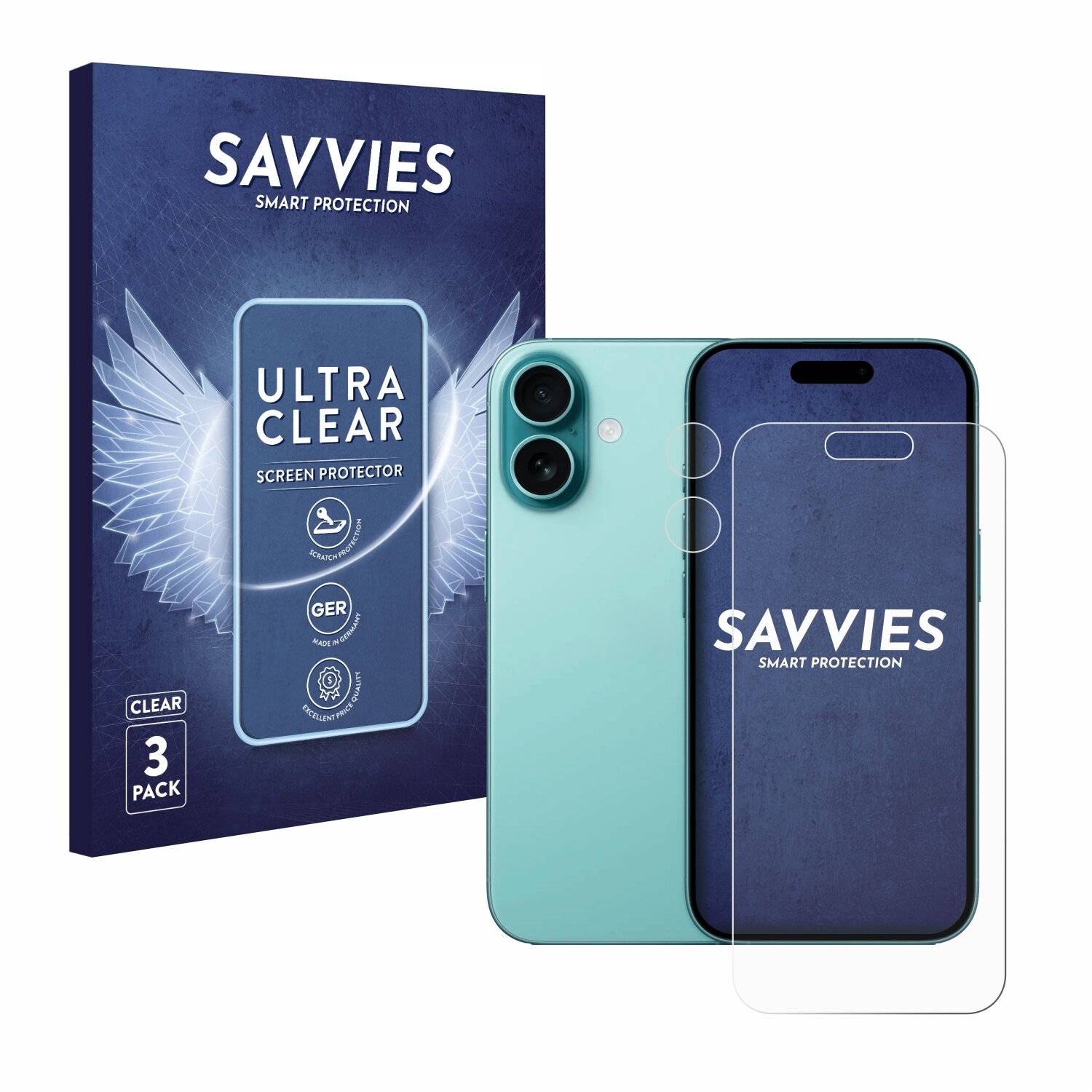 6x Savvies Displayschutz-Folie für Apple iPhone 16