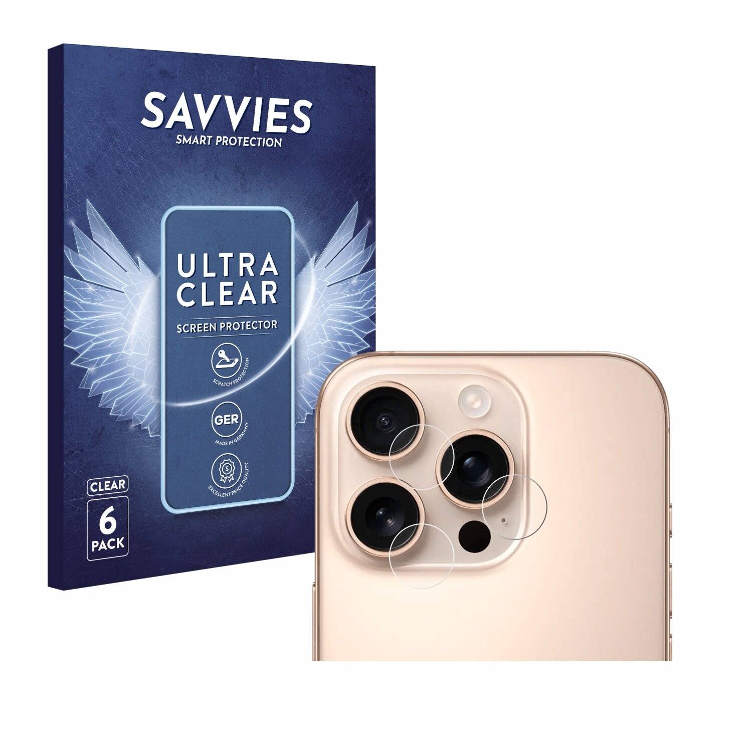 6x Savvies Displayschutz-Folie für Apple iPhone 16 Pro (NUR