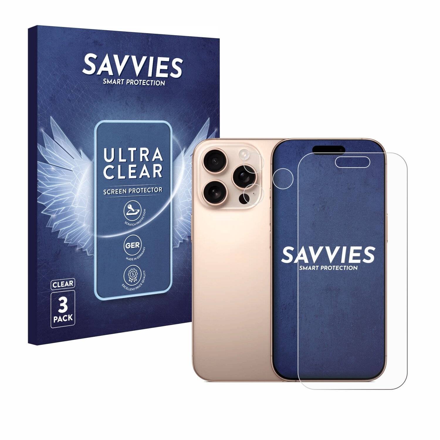 6x Savvies Displayschutz-Folie für Apple iPhone 16 Pro