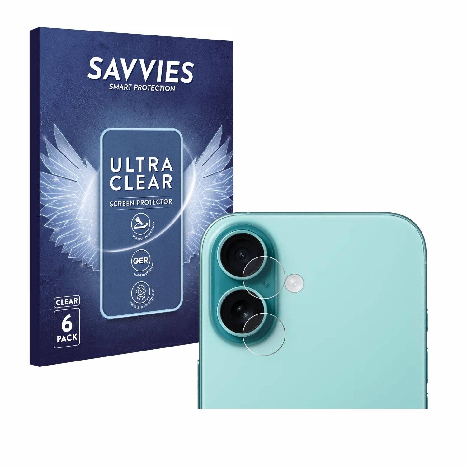 6x Savvies Displayschutz-Folie für Apple iPhone 16 Plus (NUR