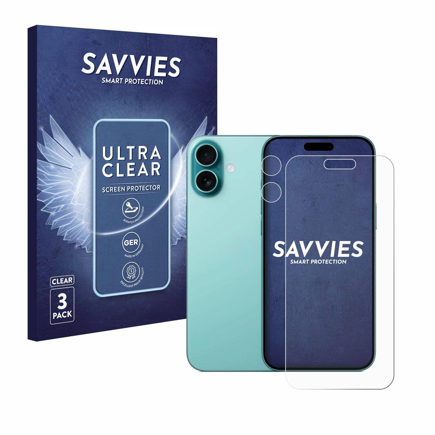 6x Savvies Displayschutz-Folie für Apple iPhone 16 Plus