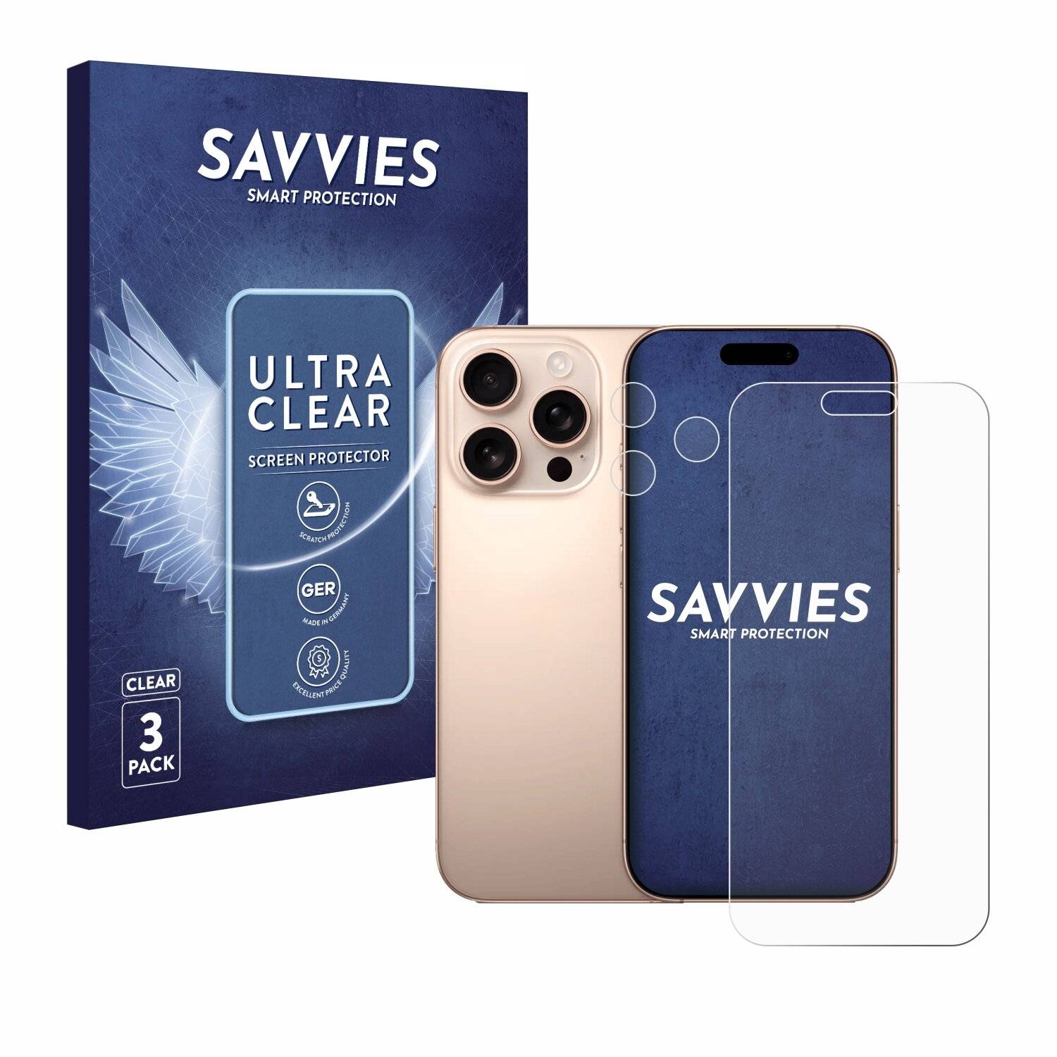 6x Savvies Displayschutz-Folie für Apple iPhone 16 Pro Max
