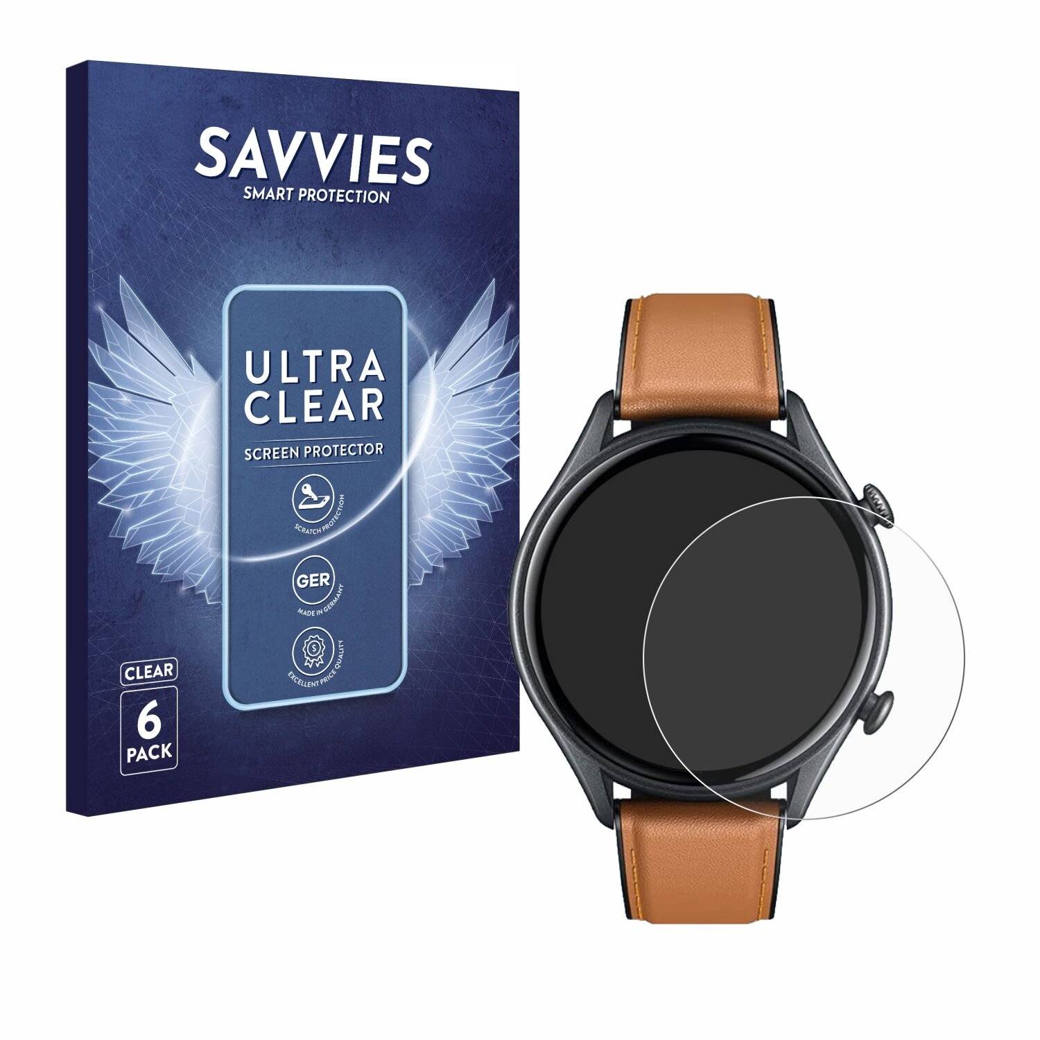 6x Savvies Displayschutz-Folie für Smartwatch C18