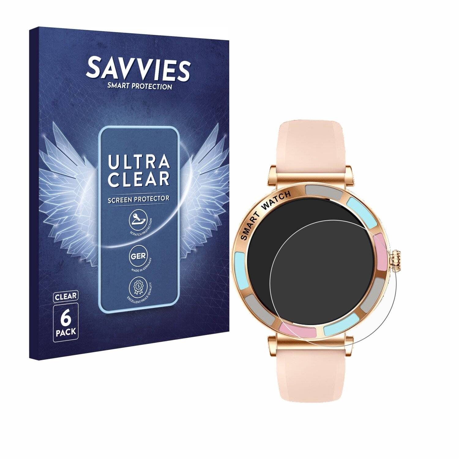 6x Savvies Displayschutz-Folie für Bekomiya Smartwatch