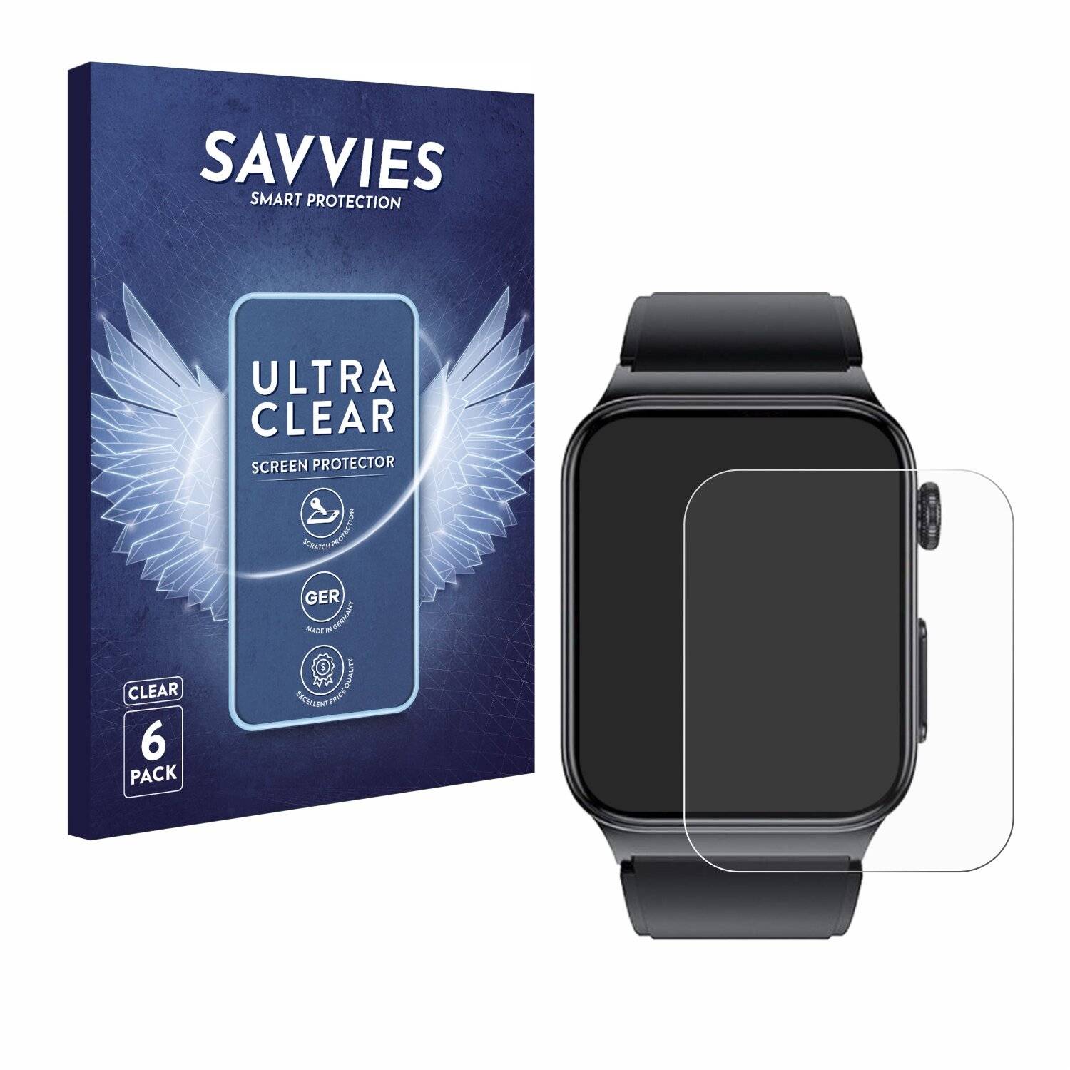 6x Savvies Displayschutz-Folie für Douself Smartwatch