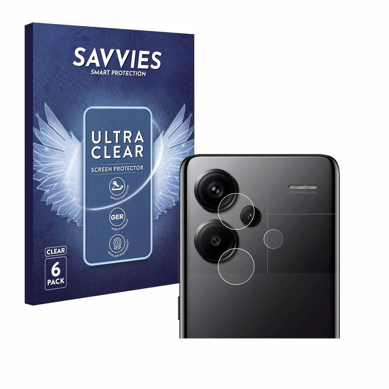 6x Savvies Displayschutz-Folie für Xiaomi Redmi Note 13 Pro+ 5G (NUR