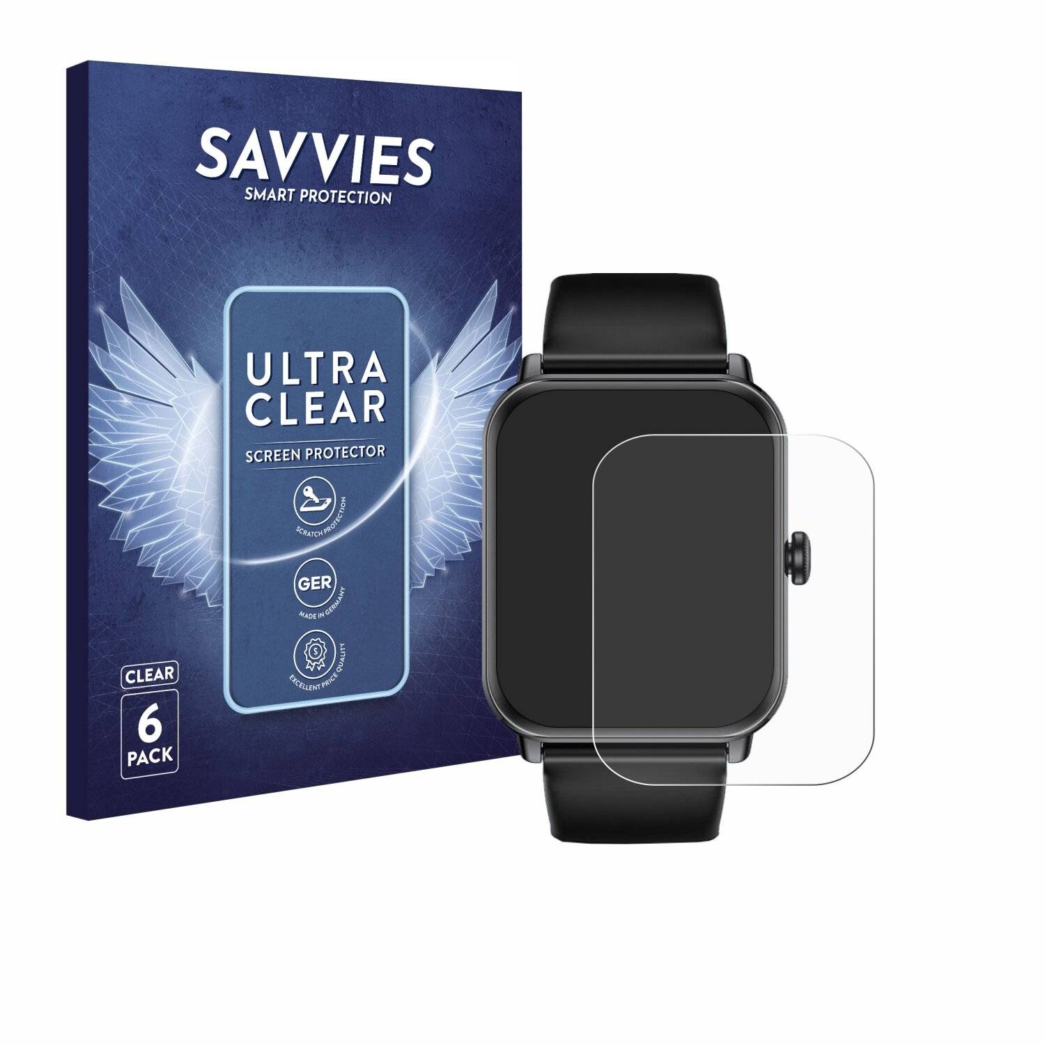 6x Savvies Displayschutz-Folie für Bekomiya Smartwatch