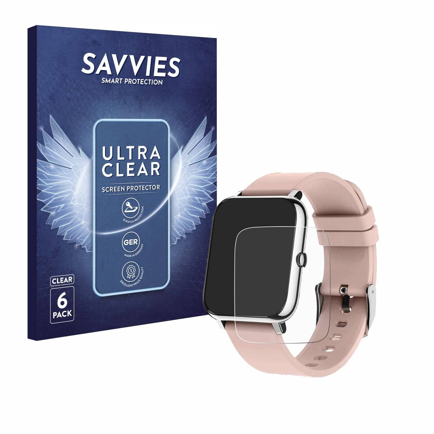 6x Savvies Displayschutz-Folie für Akkee Smartwatch